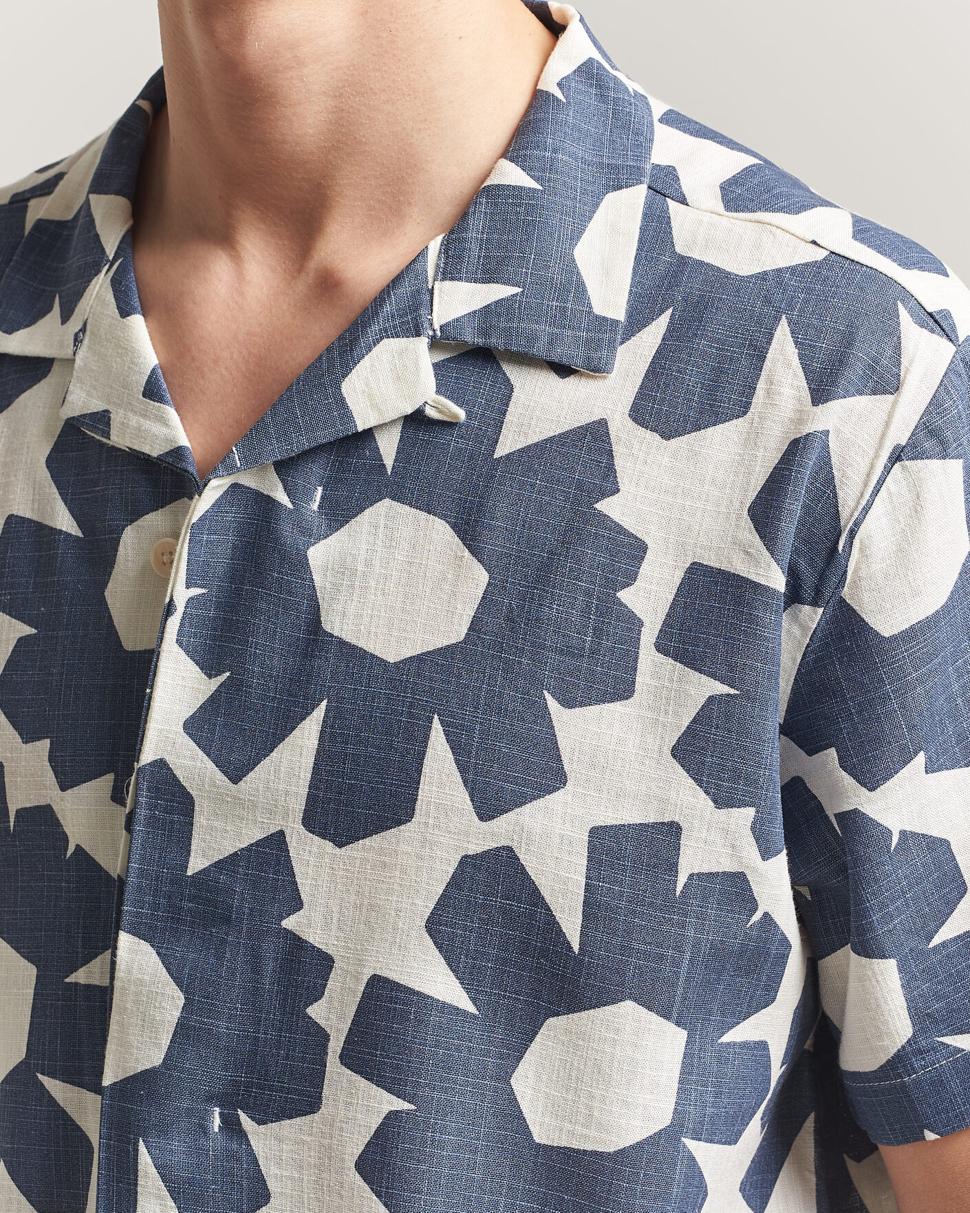 Herr | Skjortor | KnowledgeCotton Apparel | Printed Linen Mix Shirt Blue