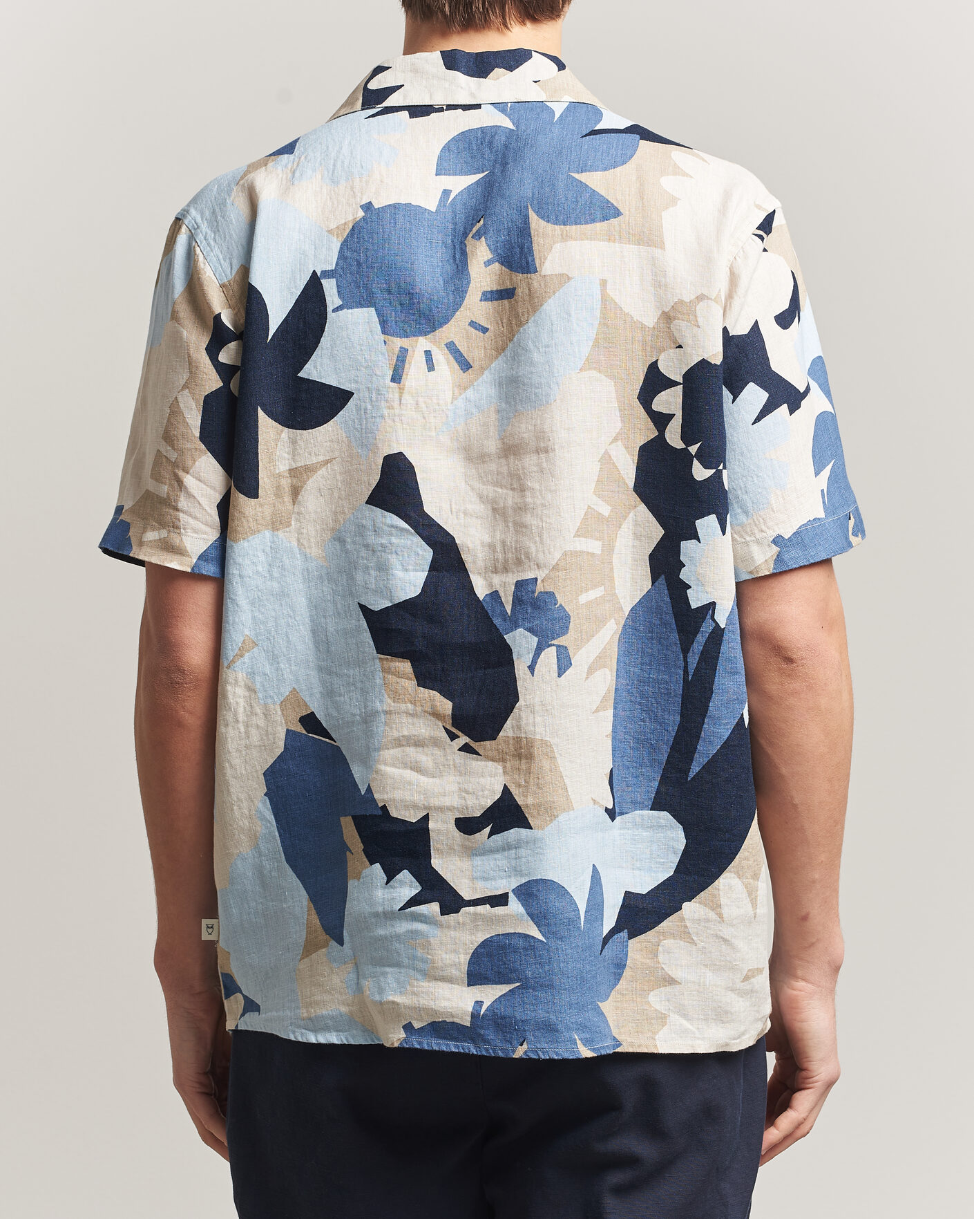 Herr | Skjortor | KnowledgeCotton Apparel | Relaxed Printed Linen Short Sleeve Shirt Blue