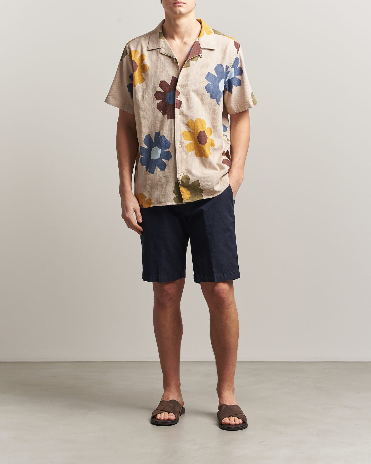 Herr | Skjortor | KnowledgeCotton Apparel | Relaxed Printed Cotton Short Sleeve Shirt Multi