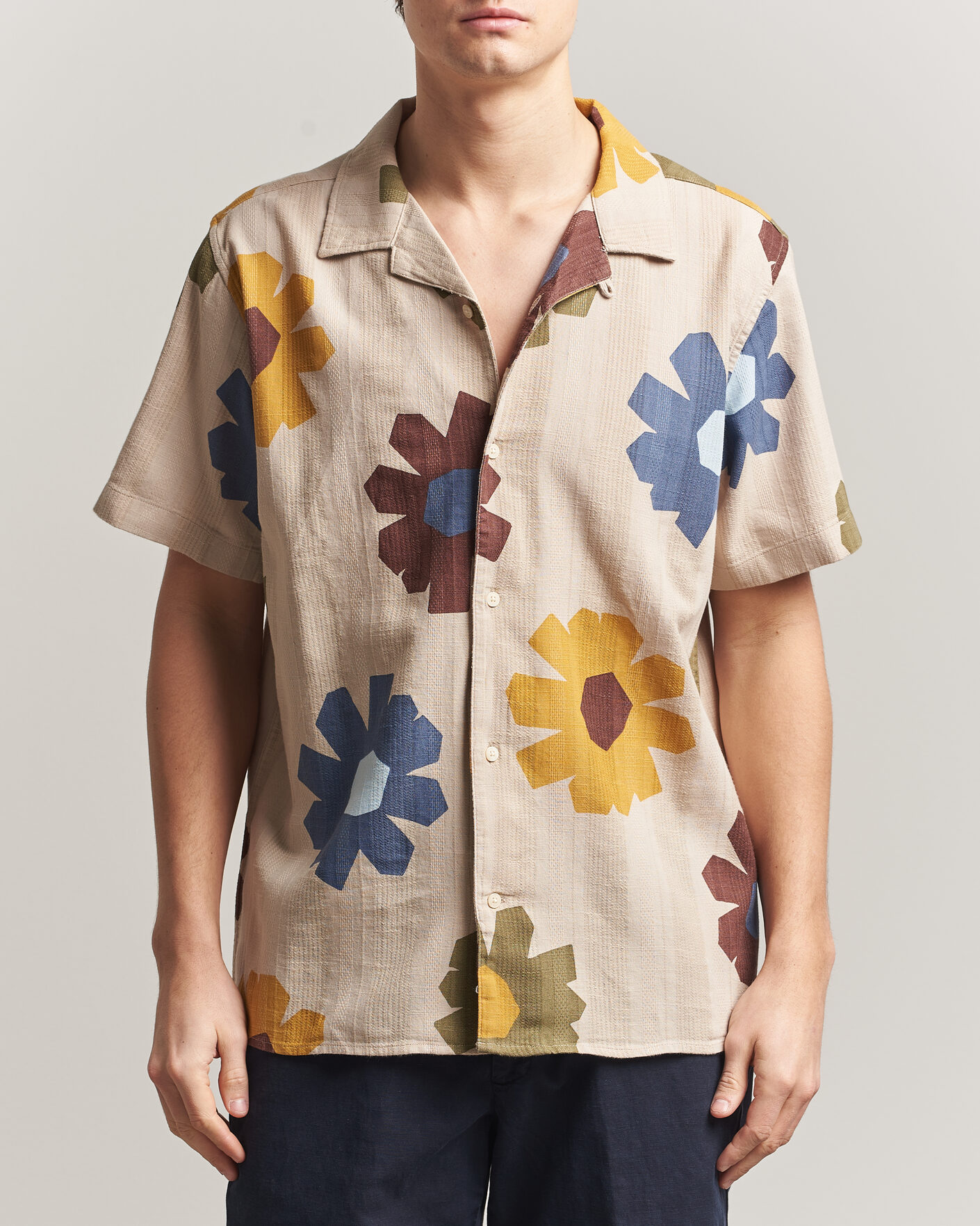 Herr | Skjortor | KnowledgeCotton Apparel | Relaxed Printed Cotton Short Sleeve Shirt Multi