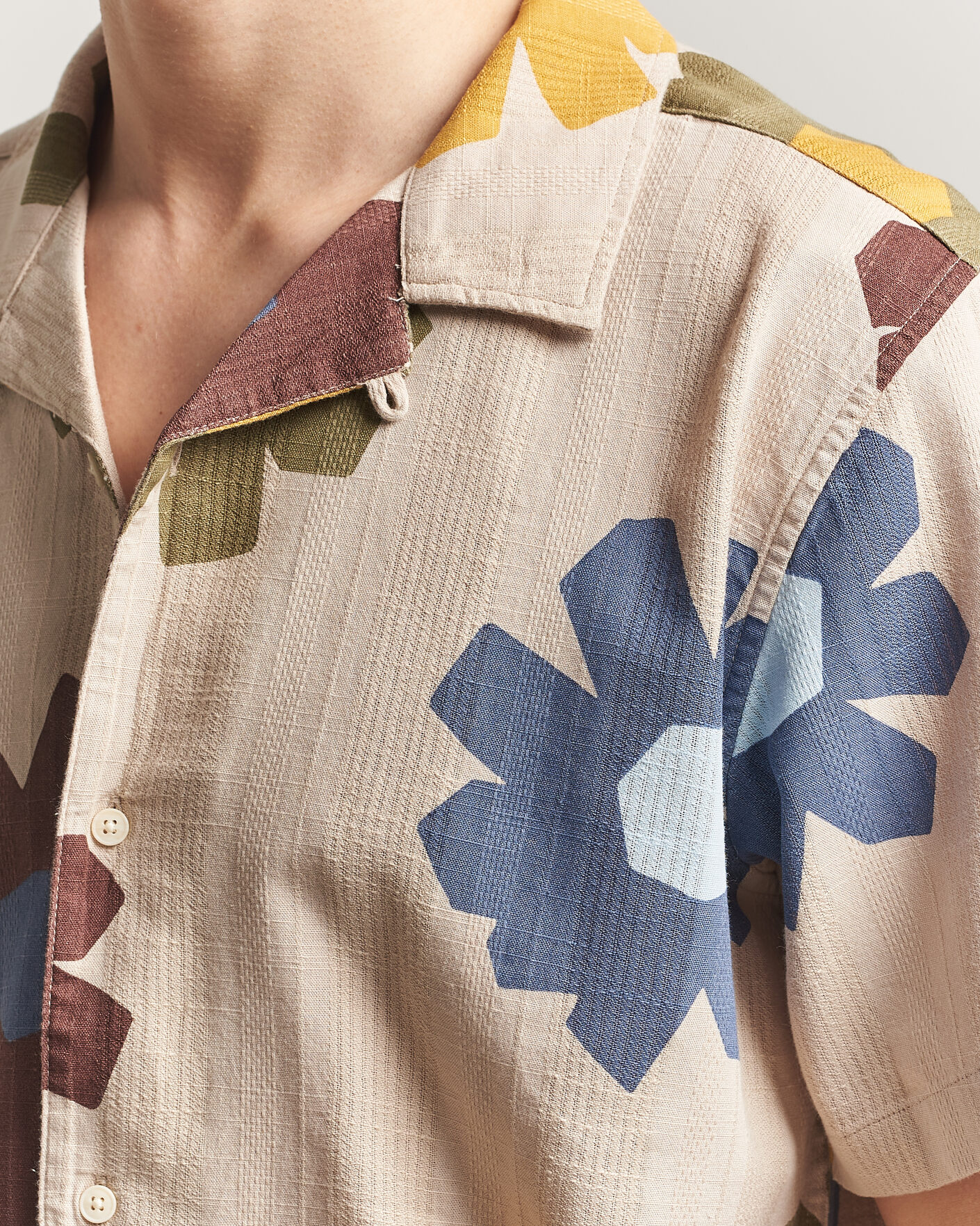 Herr | Skjortor | KnowledgeCotton Apparel | Relaxed Printed Cotton Short Sleeve Shirt Multi