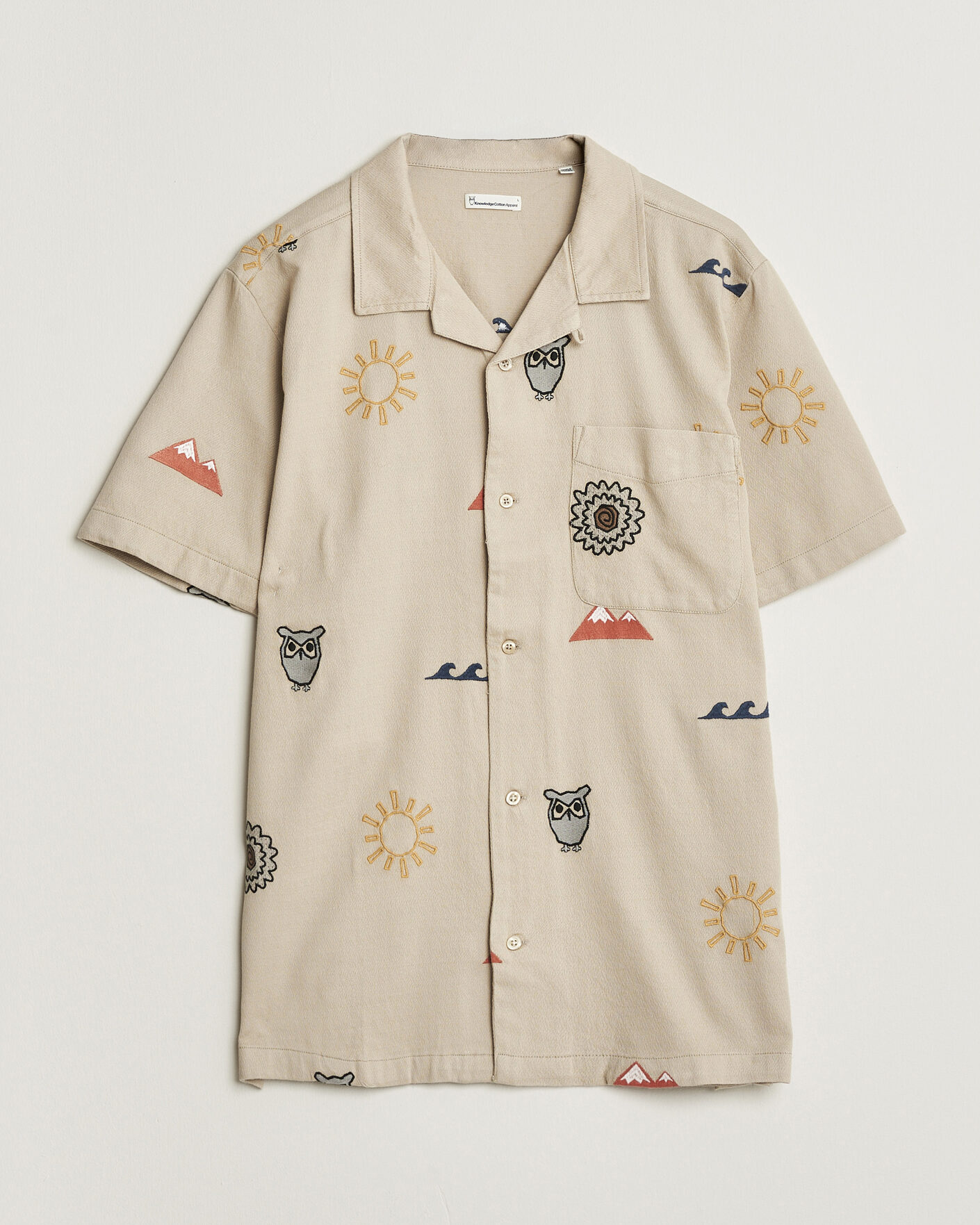 Herr | Skjortor | KnowledgeCotton Apparel | Relaxed Embroidery Shirt Light Feather Grey