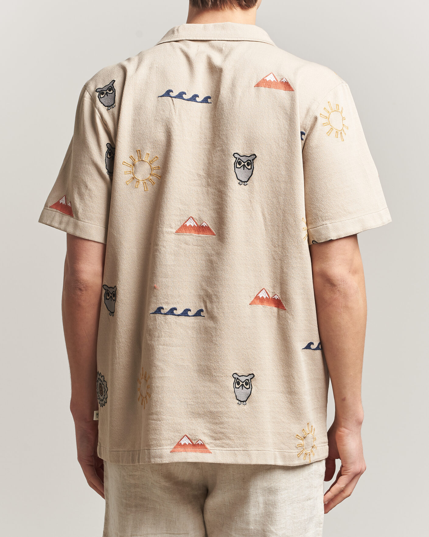 Herr | Skjortor | KnowledgeCotton Apparel | Relaxed Embroidery Shirt Light Feather Grey