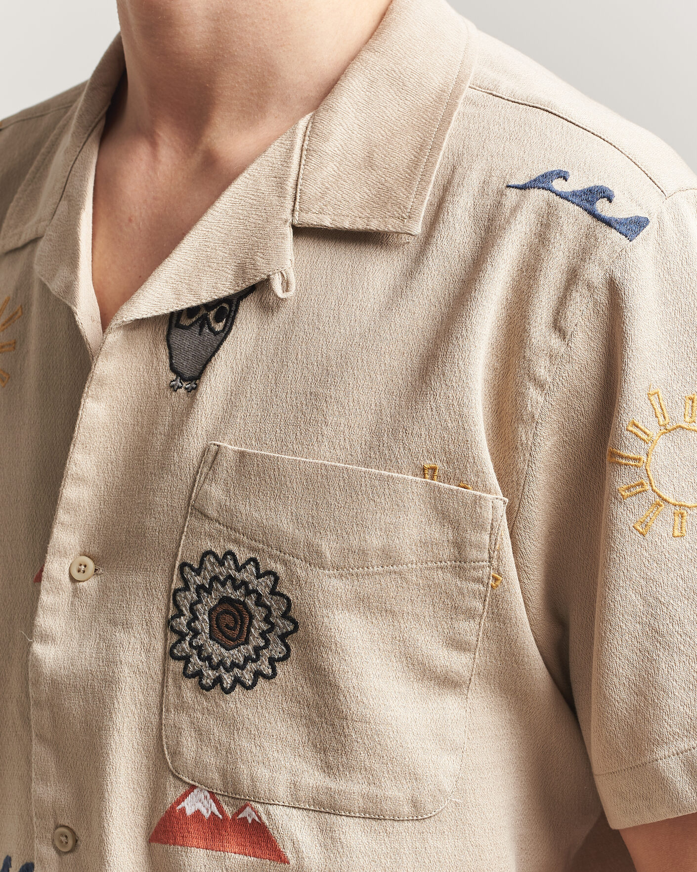Herr | Skjortor | KnowledgeCotton Apparel | Relaxed Embroidery Shirt Light Feather Grey