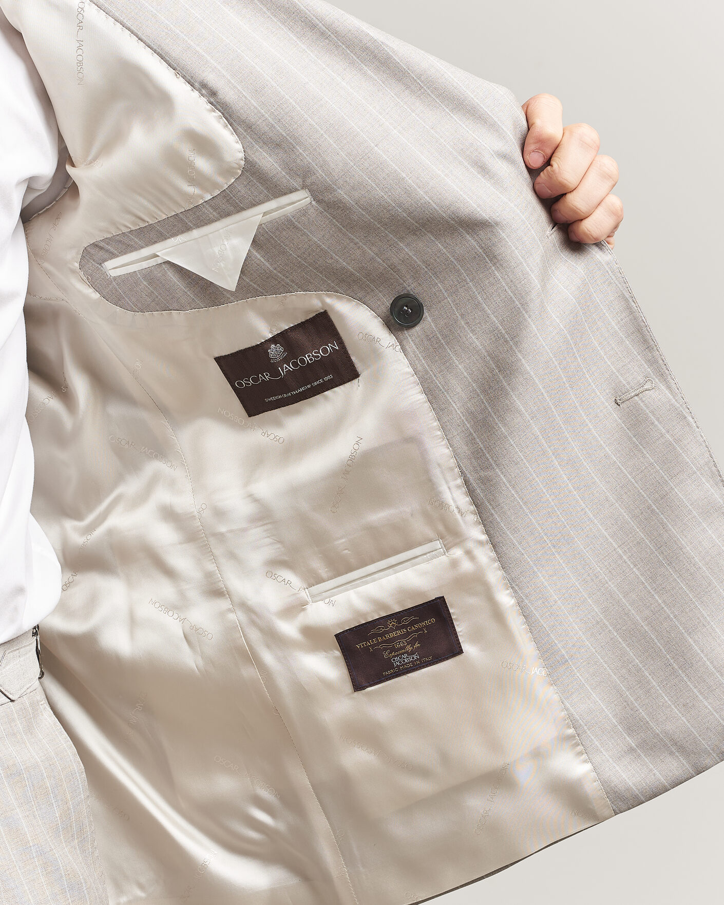 Herr | Kavajer | Oscar Jacobson | Richard Striped Wool Blazer Beige