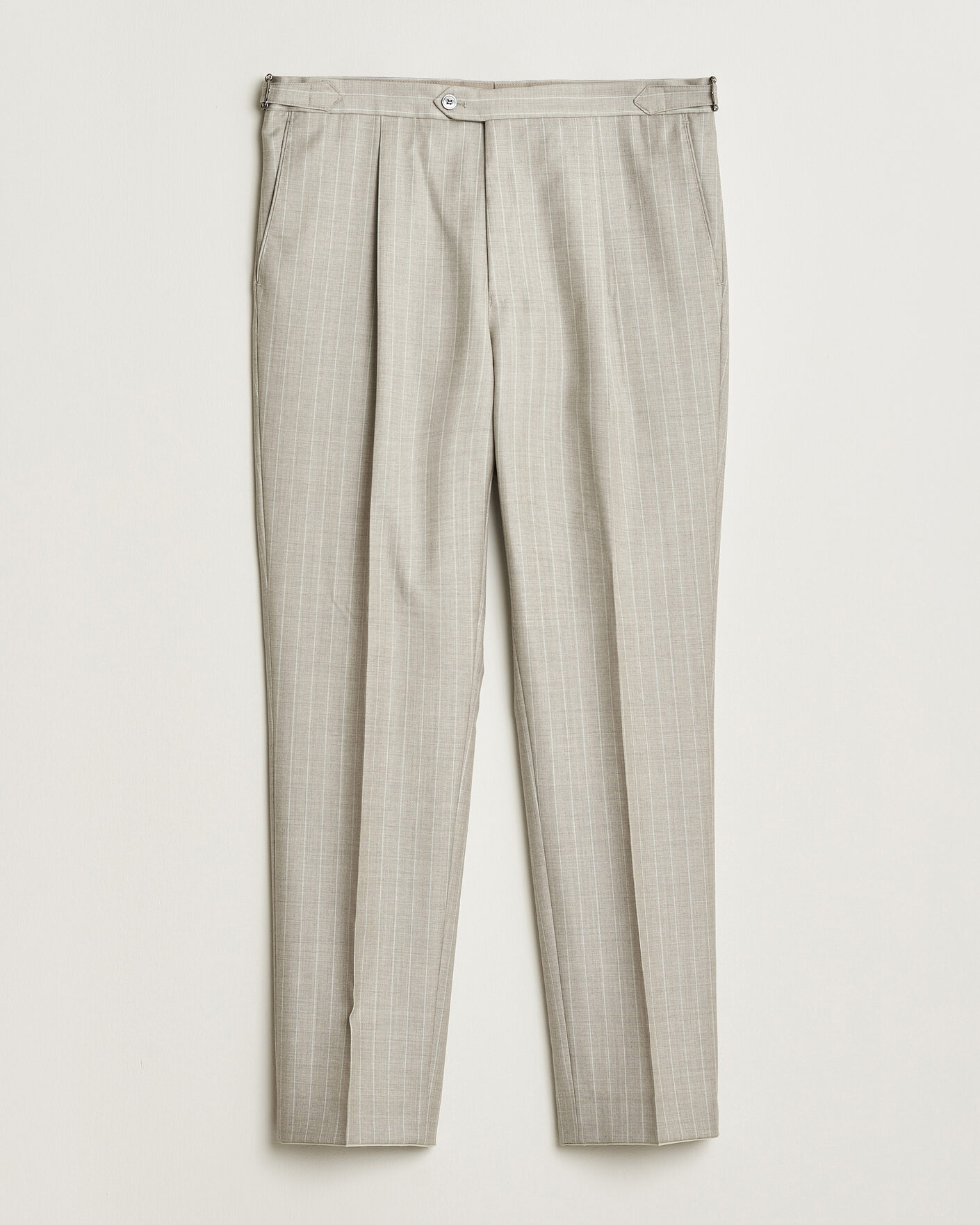 Herr | Byxor | Oscar Jacobson | Delon Striped Wool Trousers Beige