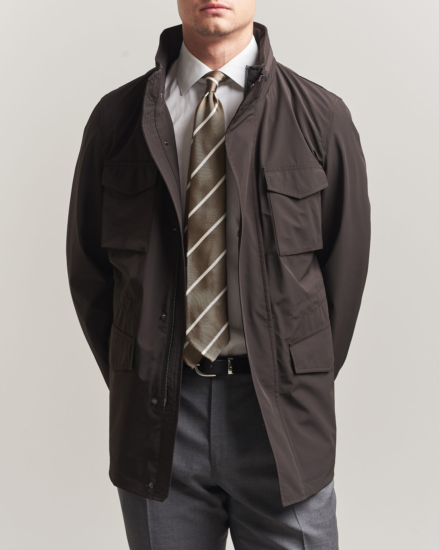 Herr | Jackor | Oscar Jacobson | M65 Nylon Field Jacket Brown