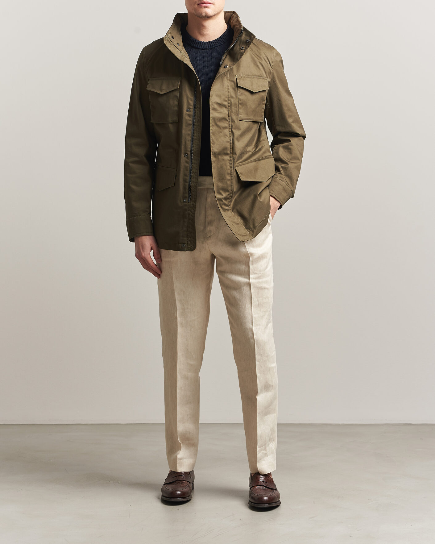 Herr | Jackor | Oscar Jacobson | M65 Coated Cotton Field Jacket Olive