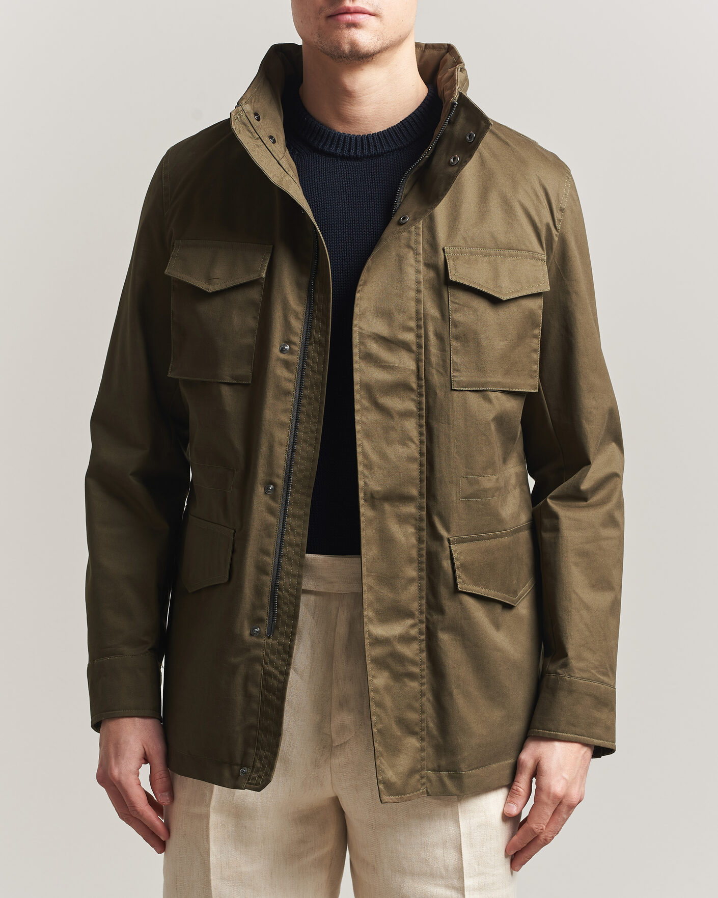 Herr | Jackor | Oscar Jacobson | M65 Coated Cotton Field Jacket Olive
