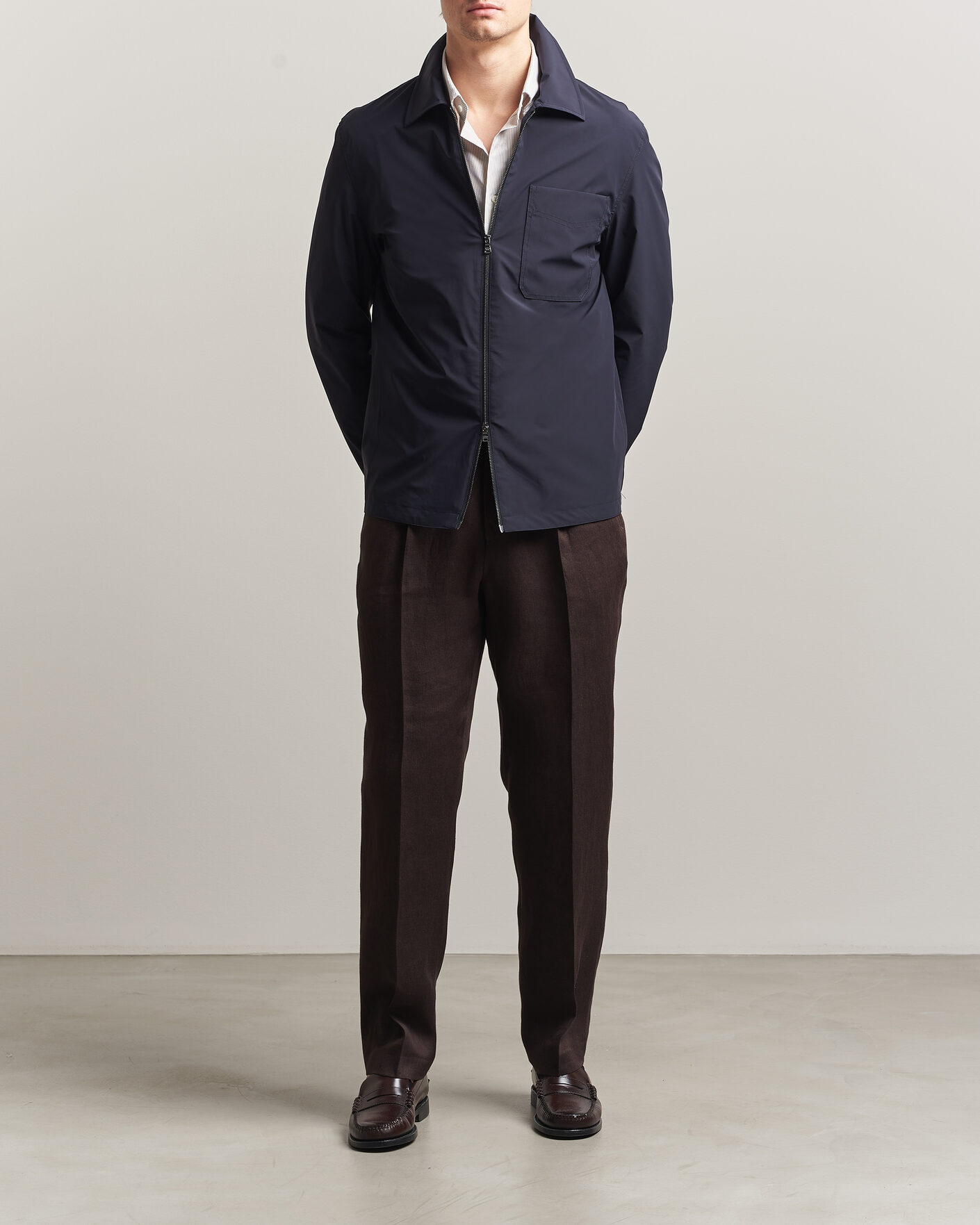 Herr | Jackor | Oscar Jacobson | Light Zipped Shirt Jacket Navy