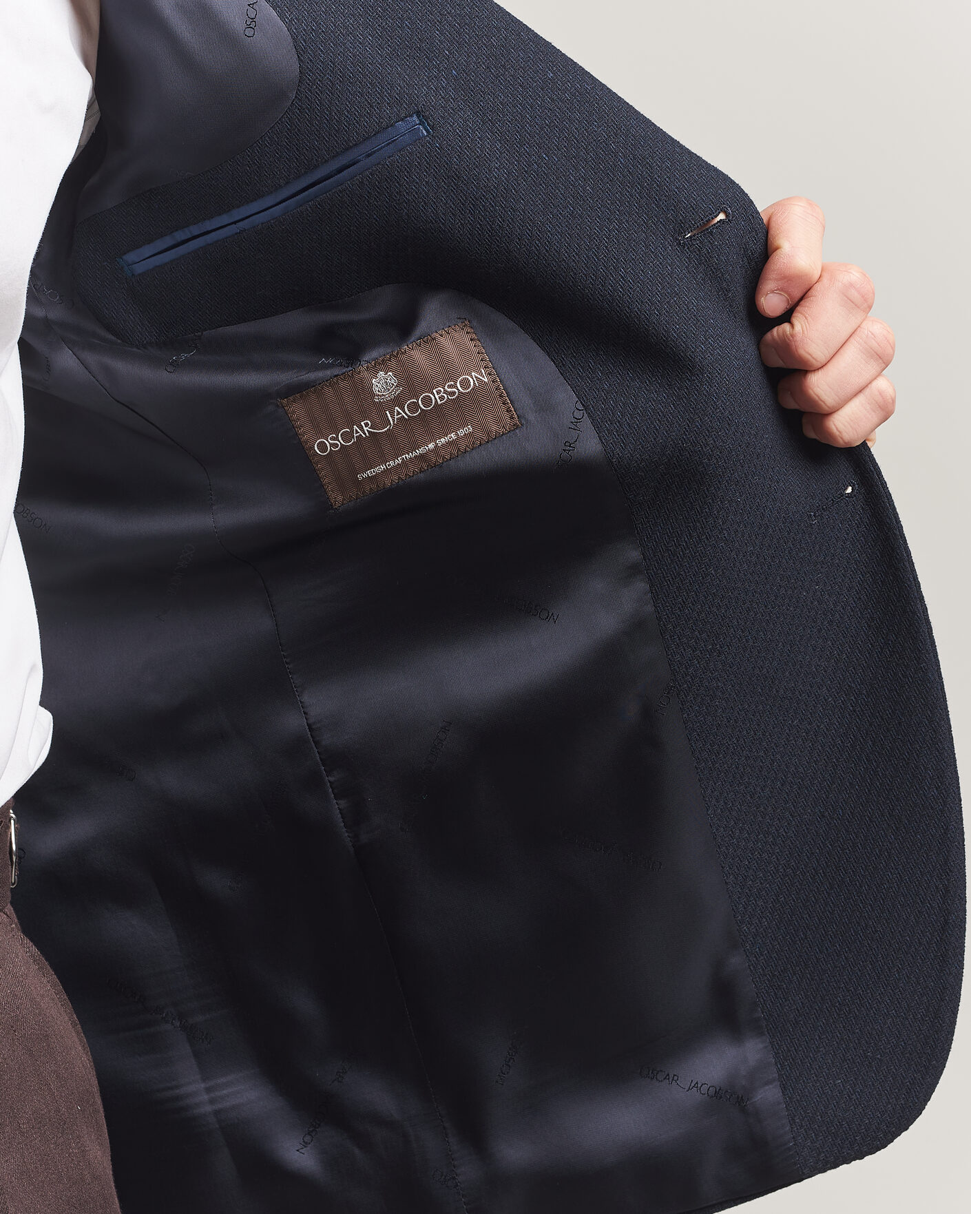 Herr | Kavajer | Oscar Jacobson | Fogerty Patch Structure Cotton Blazer Navy