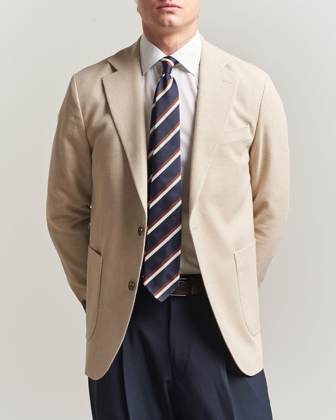 Herr | Kavajer | Oscar Jacobson | Fogerty Patch Structure Cotton Blazer Beige