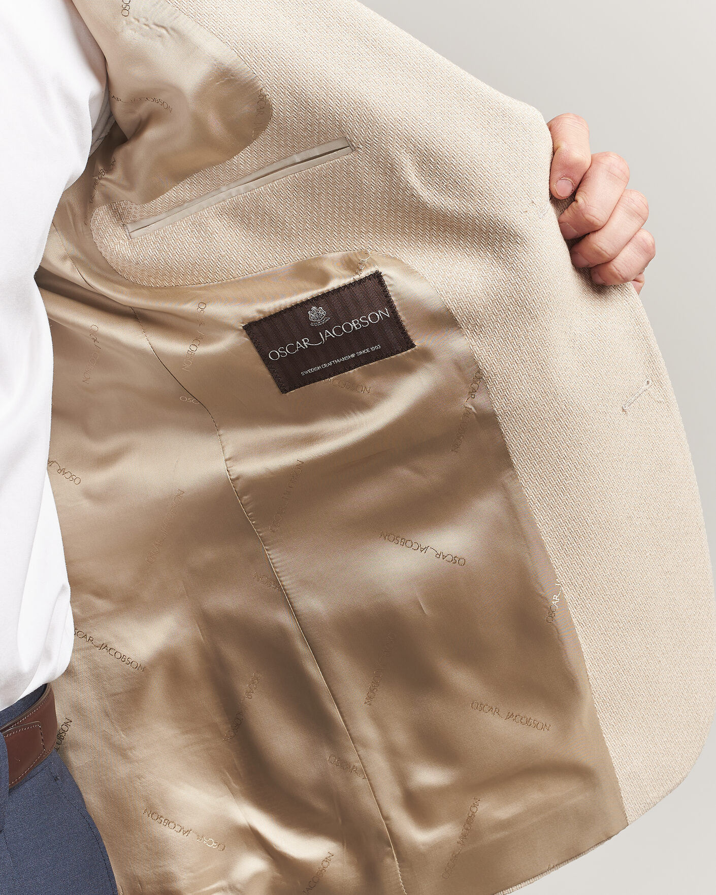Herr | Kavajer | Oscar Jacobson | Fogerty Patch Structure Cotton Blazer Beige
