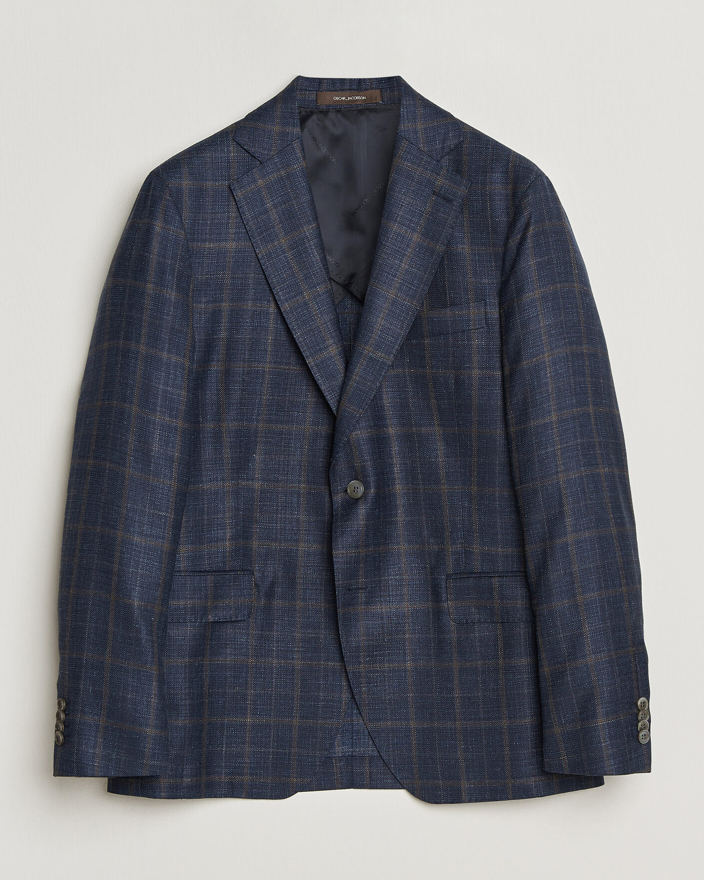 Herr | Kavajer | Oscar Jacobson | Ferry Patch Loro Piana Summertime Checked Blazer Navy
