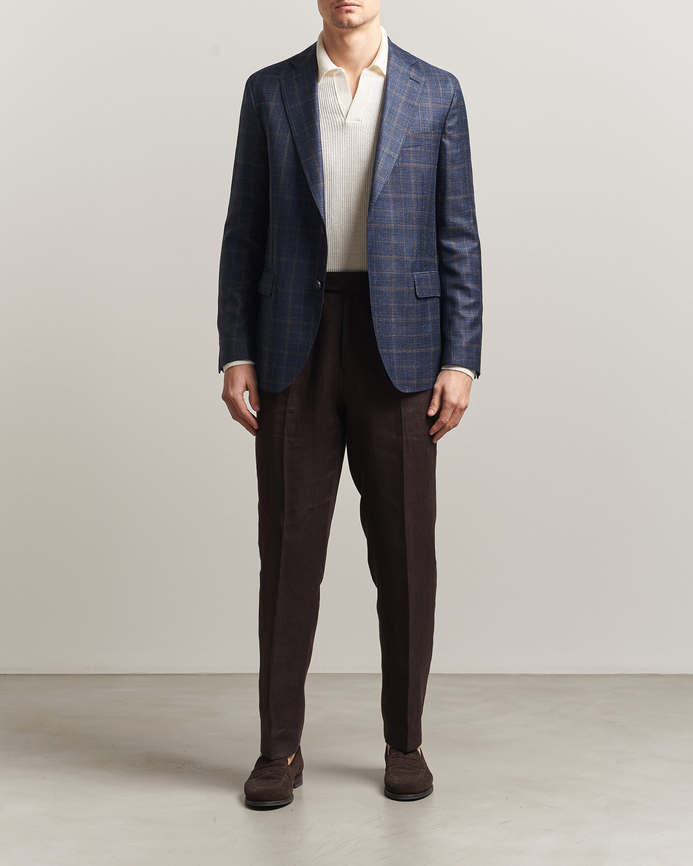 Herr | Kavajer | Oscar Jacobson | Ferry Patch Loro Piana Summertime Checked Blazer Navy