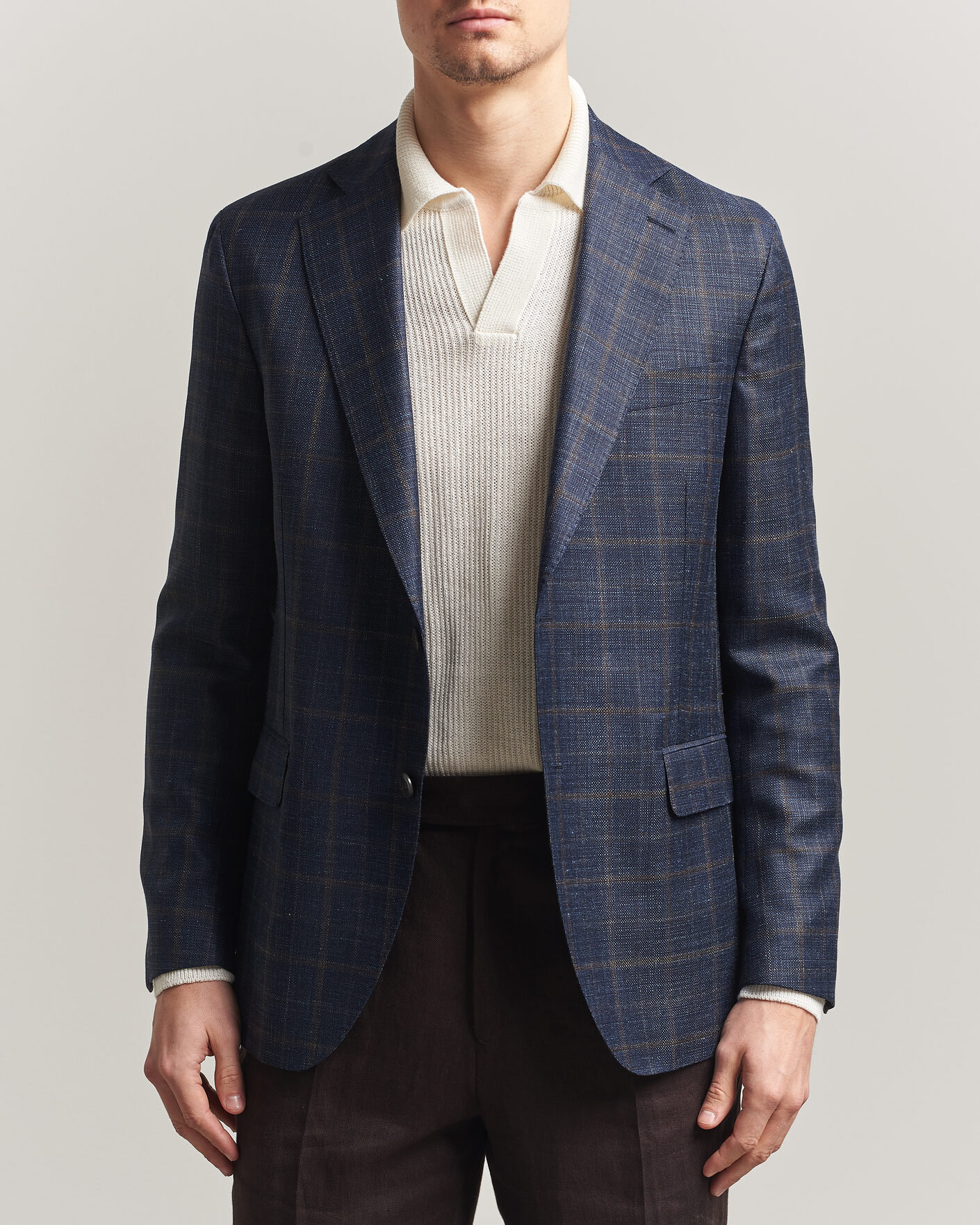 Herr | Kavajer | Oscar Jacobson | Ferry Patch Loro Piana Summertime Checked Blazer Navy
