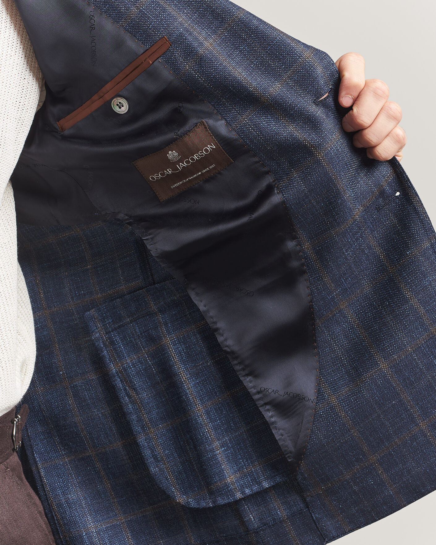 Herr | Kavajer | Oscar Jacobson | Ferry Patch Loro Piana Summertime Checked Blazer Navy