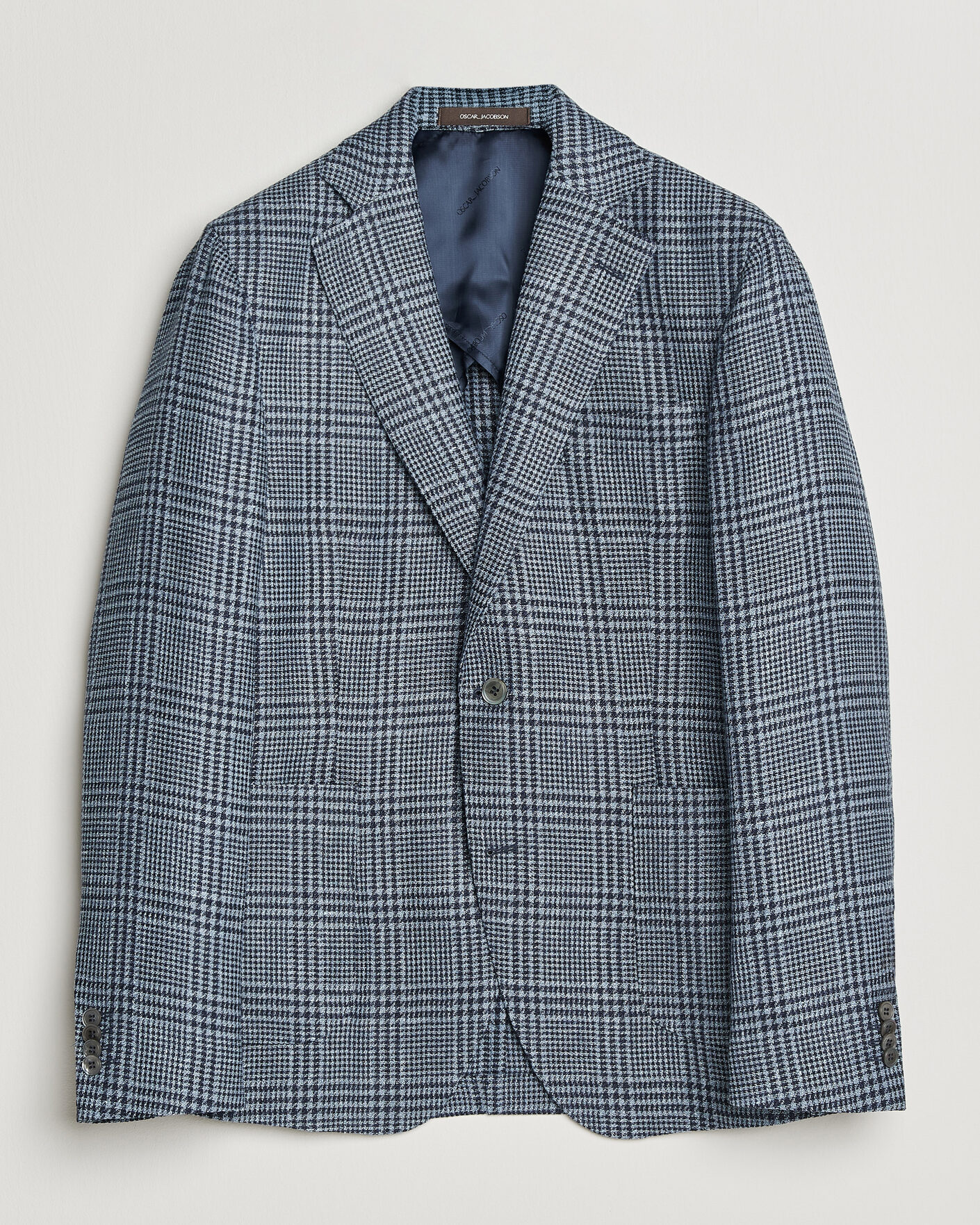 Herr | Kavajer | Oscar Jacobson | Ferry Patch Soft Checked Linen/Wool Blazer Blue