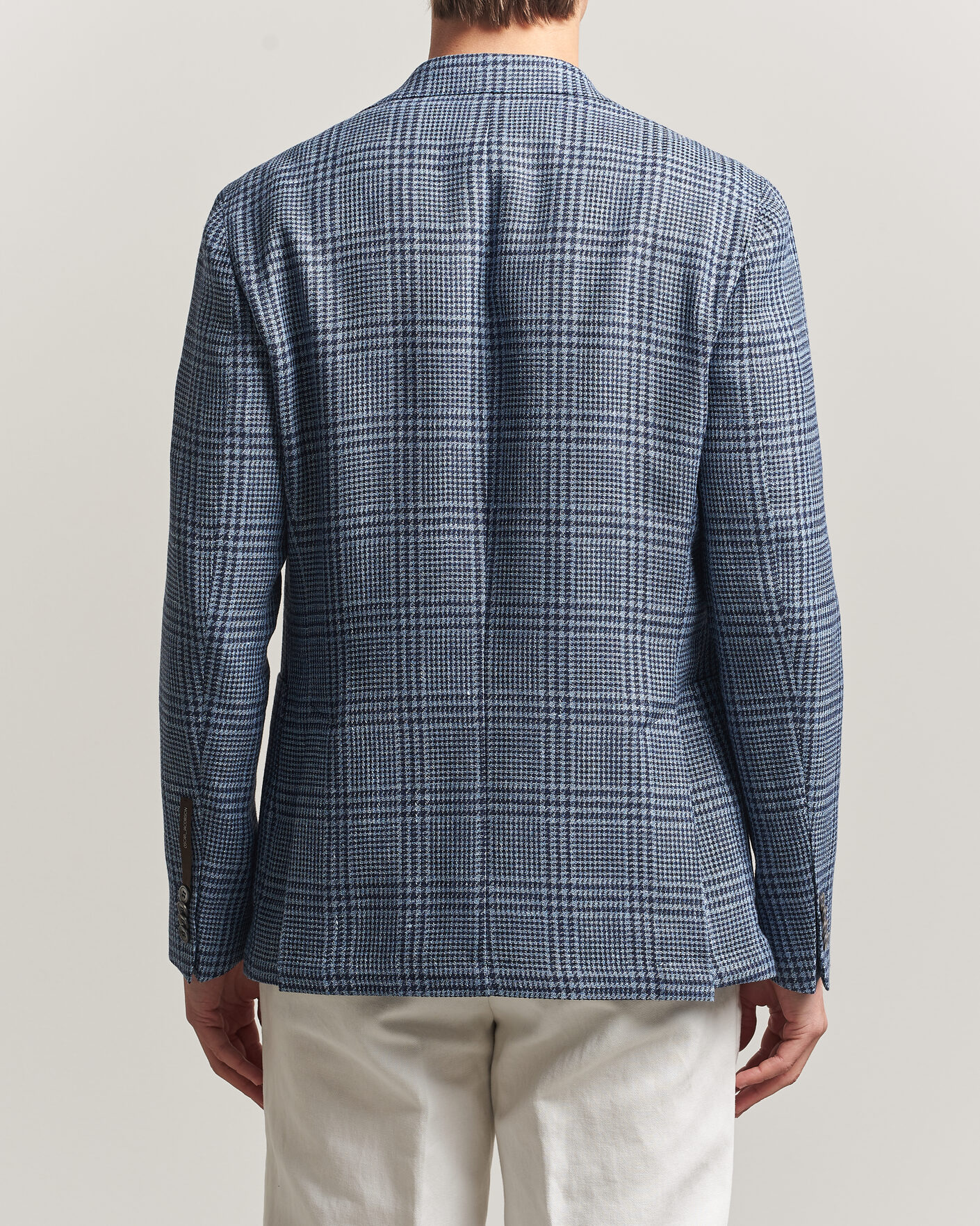 Herr | Kavajer | Oscar Jacobson | Ferry Patch Soft Checked Linen/Wool Blazer Blue