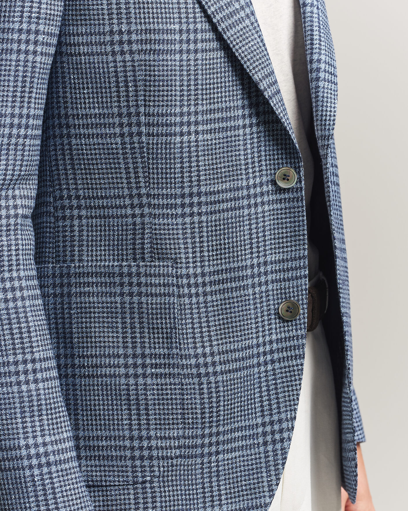 Herr | Kavajer | Oscar Jacobson | Ferry Patch Soft Checked Linen/Wool Blazer Blue