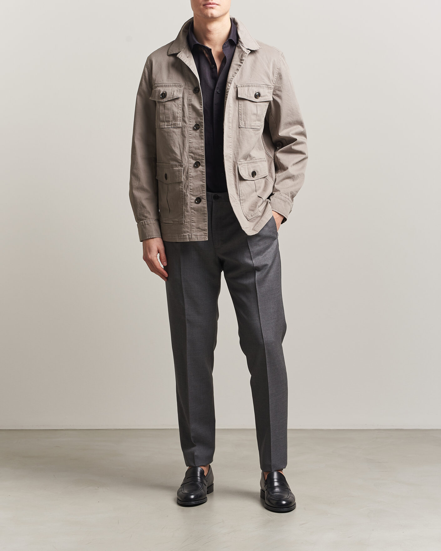Herr | Skjortor | Oscar Jacobson | Safari Cotton Shirt Jacket Grey