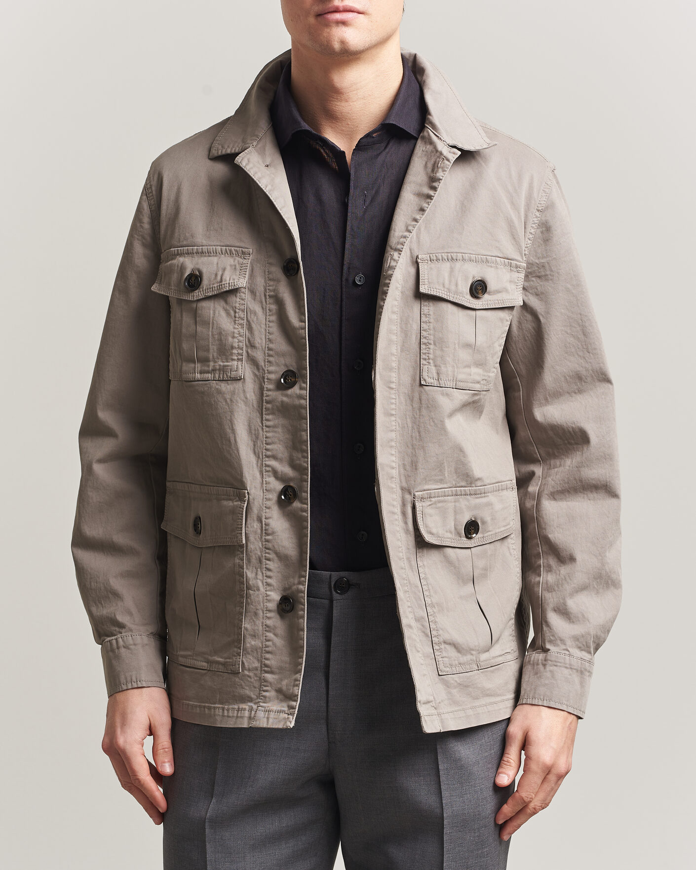 Herr | Skjortor | Oscar Jacobson | Safari Cotton Shirt Jacket Grey
