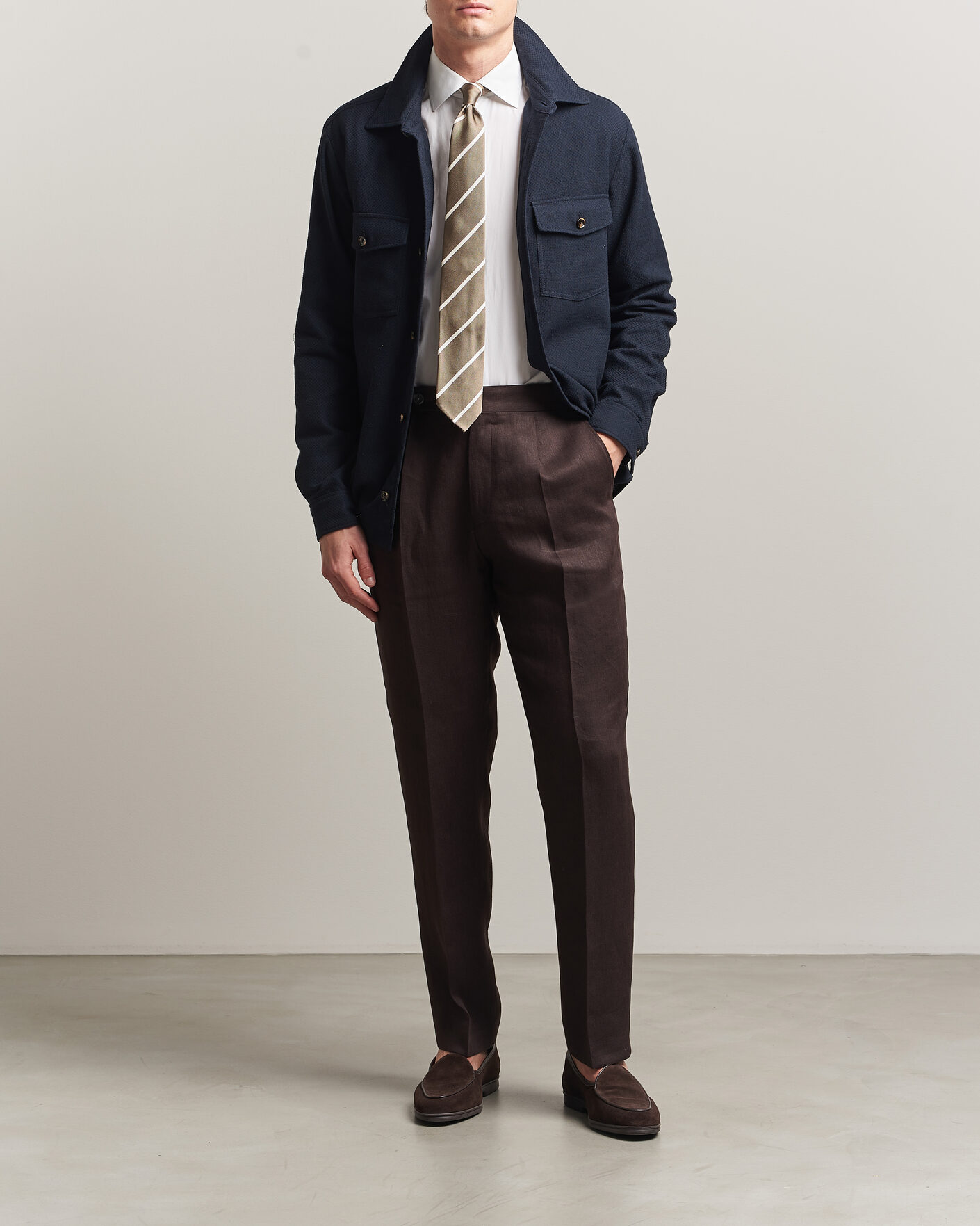 Herr | Skjortor | Oscar Jacobson | Magnus Structure Cotton Overshirt Navy