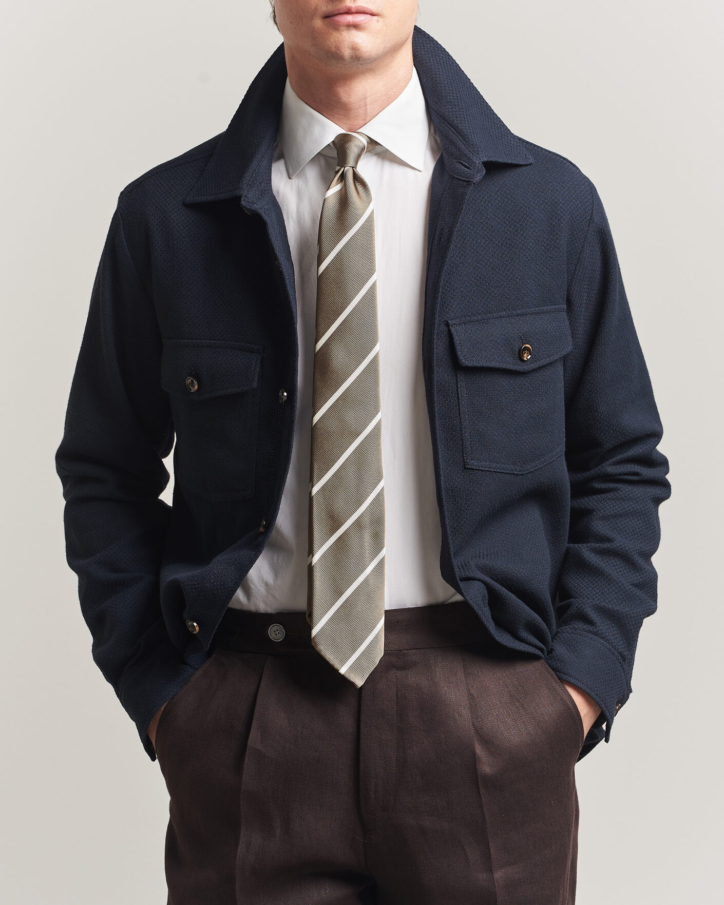 Herr | Skjortor | Oscar Jacobson | Magnus Structure Cotton Overshirt Navy