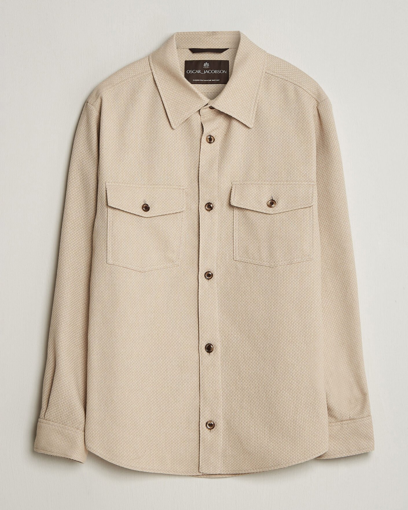 Herr | Skjortor | Oscar Jacobson | Magnus Structure Cotton Overshirt Beige