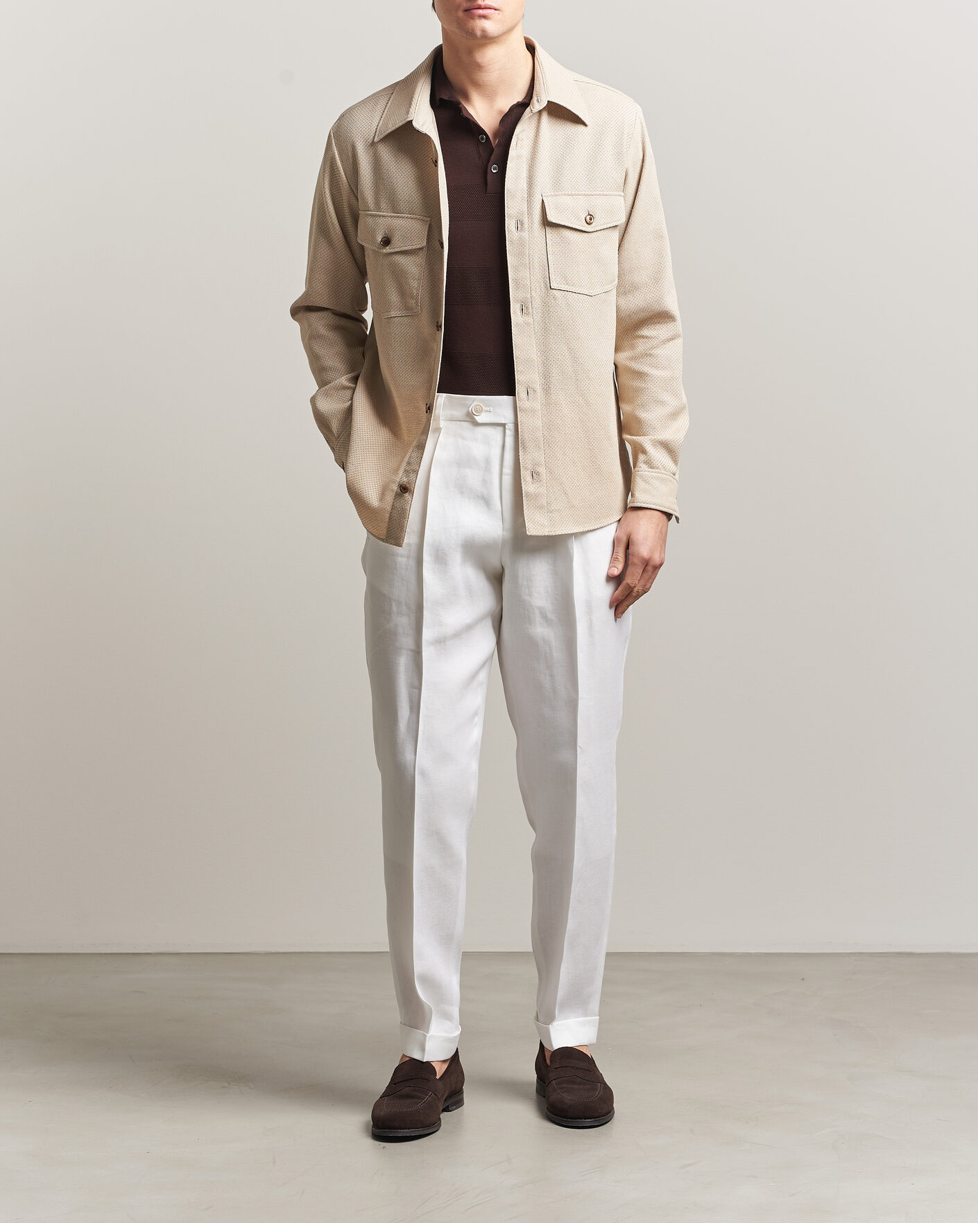Herr | Skjortor | Oscar Jacobson | Magnus Structure Cotton Overshirt Beige