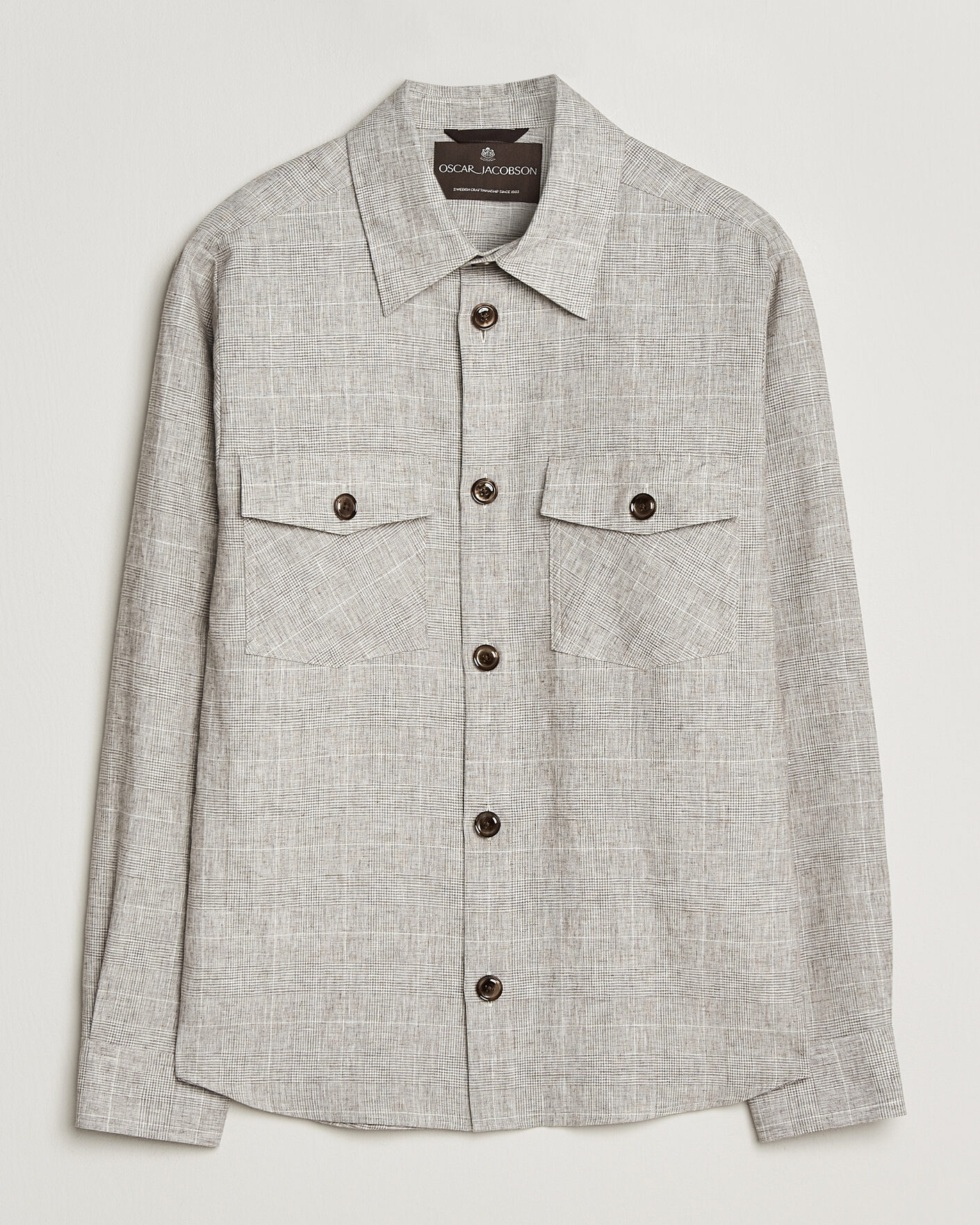 Herr | Skjortor | Oscar Jacobson | Magnus Checked Linen Overshirt Beige