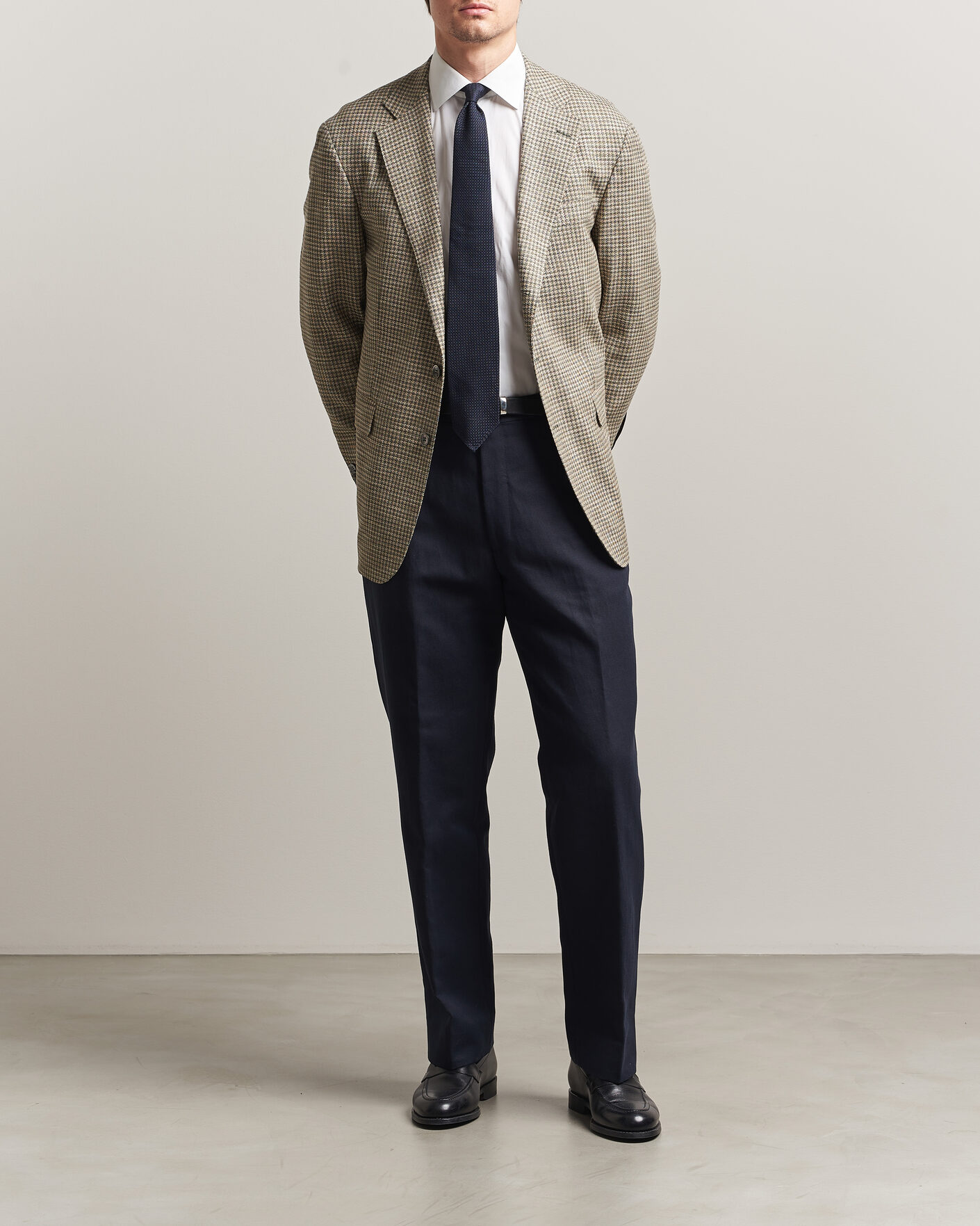 Herr | Byxor | Oscar Jacobson | Del Cotton/Linen Trousers Navy