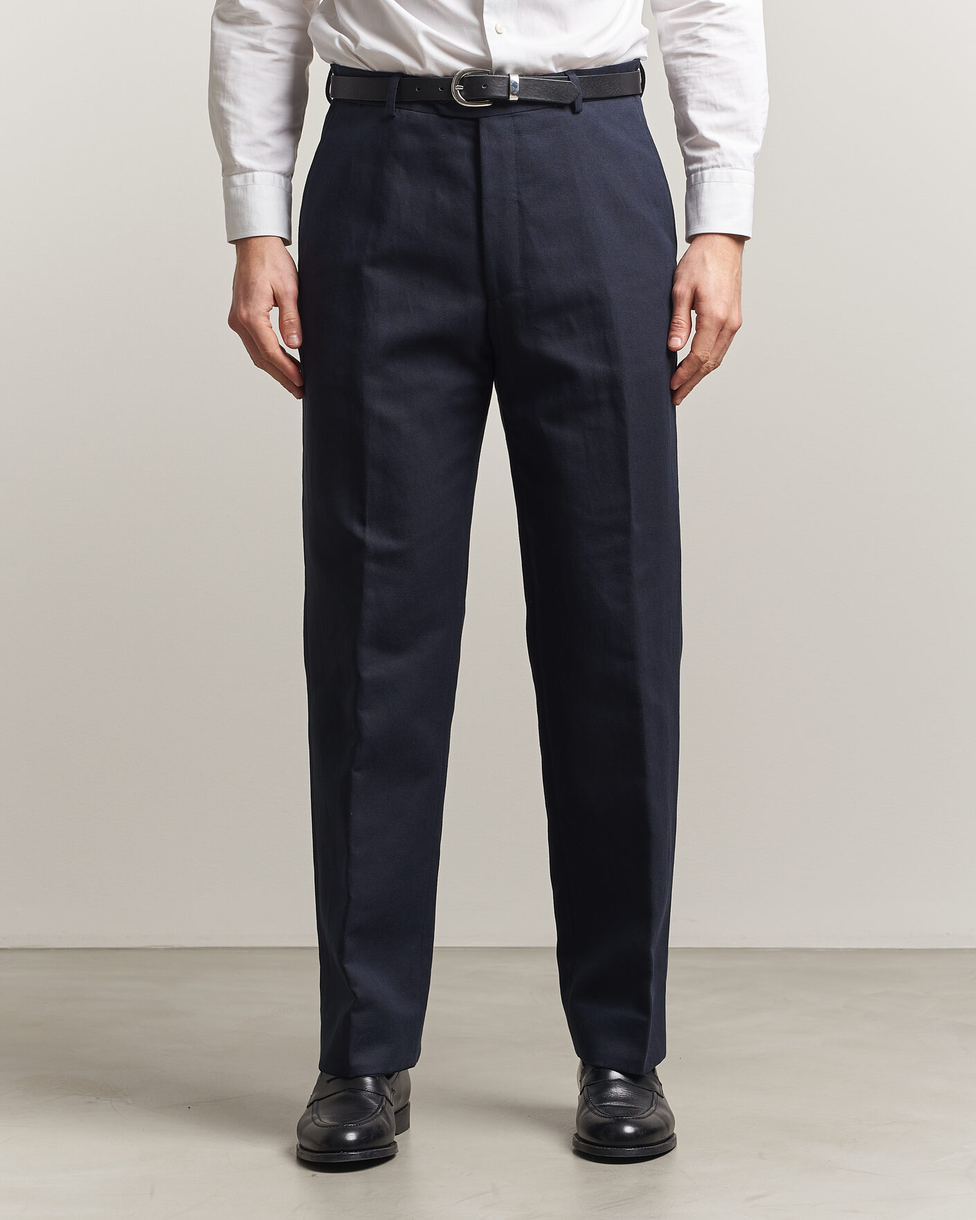 Herr | Byxor | Oscar Jacobson | Del Cotton/Linen Trousers Navy