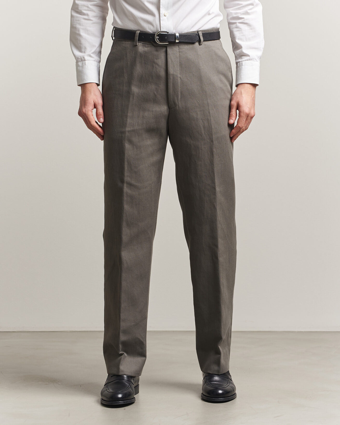 Herr | Byxor | Oscar Jacobson | Del Cotton/Linen Trousers Olive