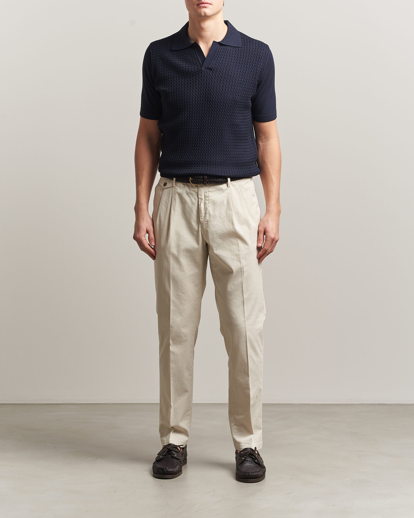 Herr | Pikéer | Oscar Jacobson | Alf Structured Cotton Polo Navy