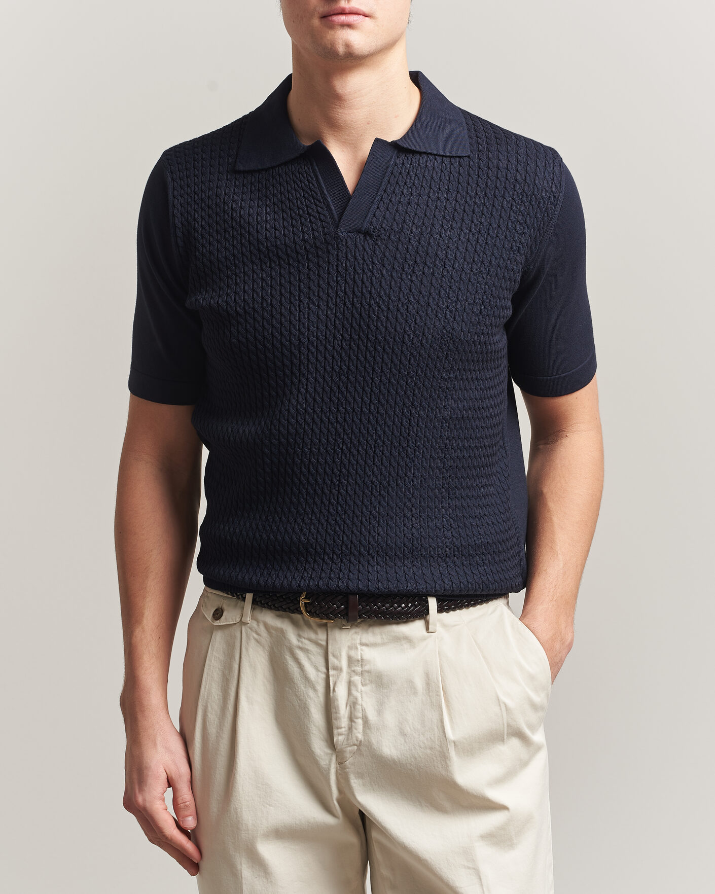 Herr | Pikéer | Oscar Jacobson | Alf Structured Cotton Polo Navy