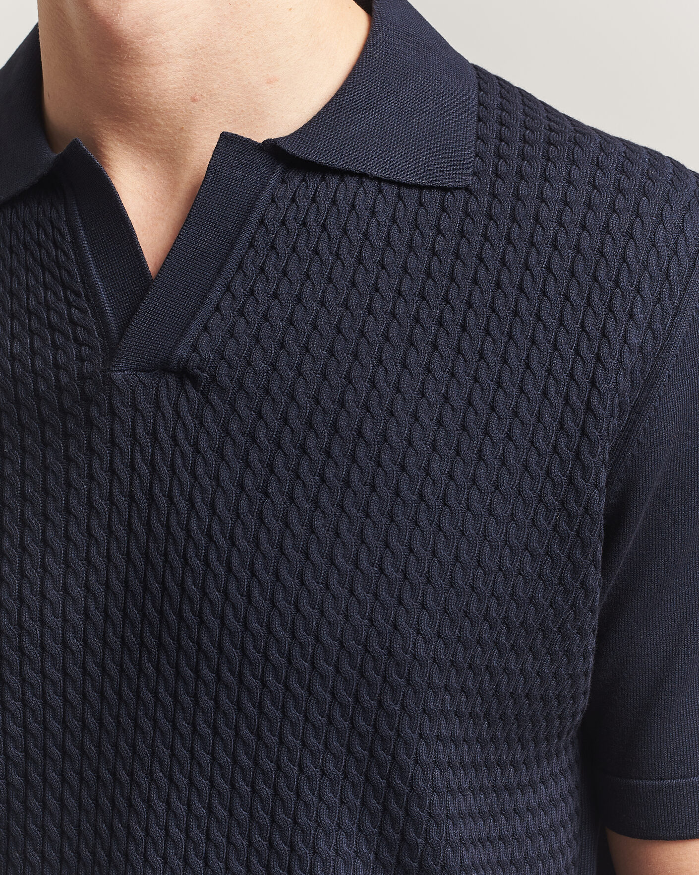 Herr | Pikéer | Oscar Jacobson | Alf Structured Cotton Polo Navy
