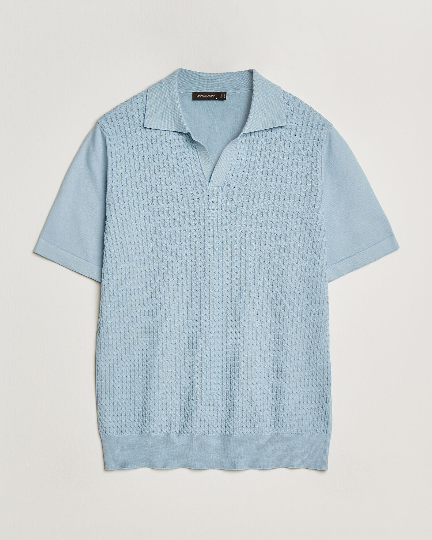 Herr | Pikéer | Oscar Jacobson | Alf Structured Cotton Polo Light Blue
