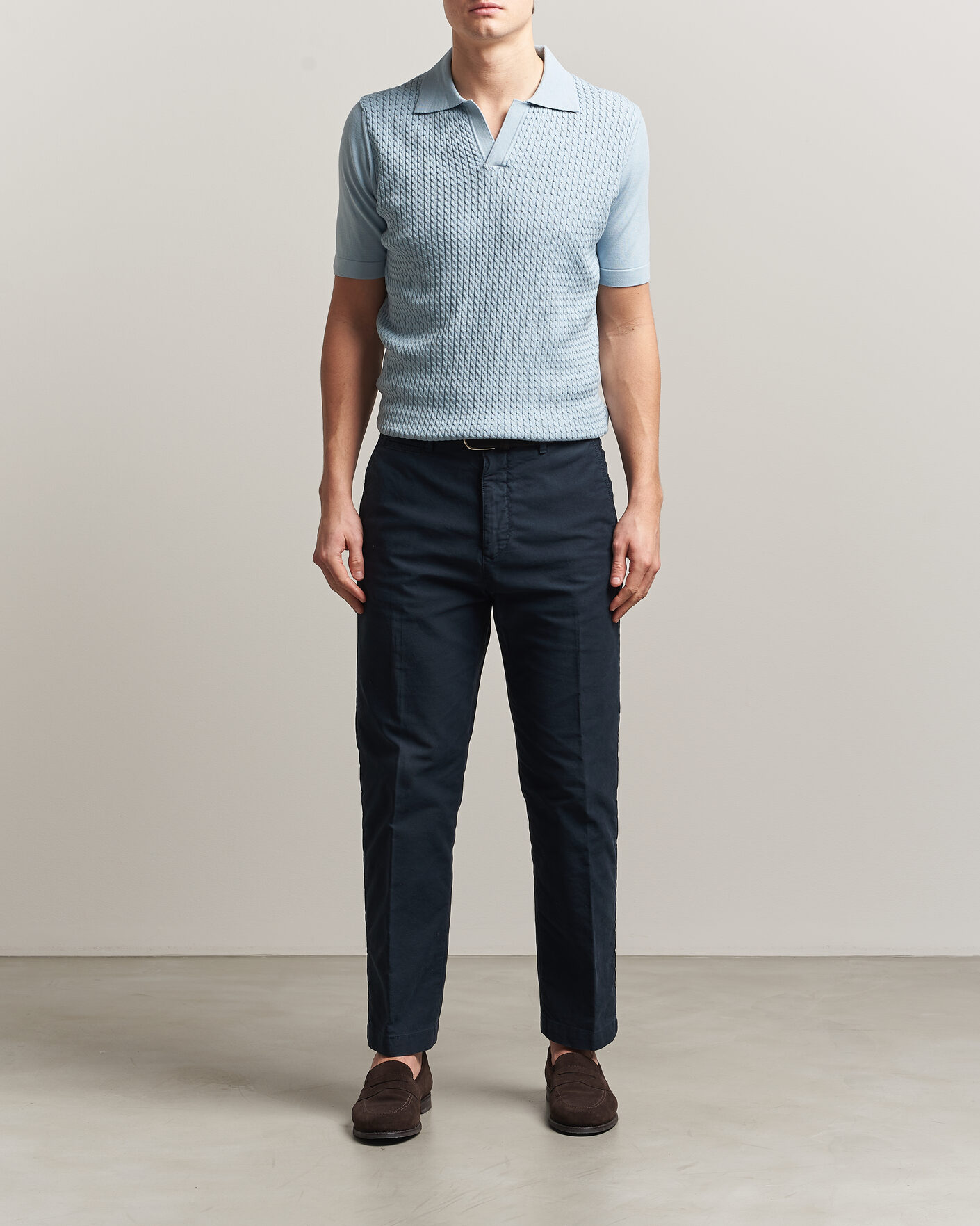 Herr | Pikéer | Oscar Jacobson | Alf Structured Cotton Polo Light Blue