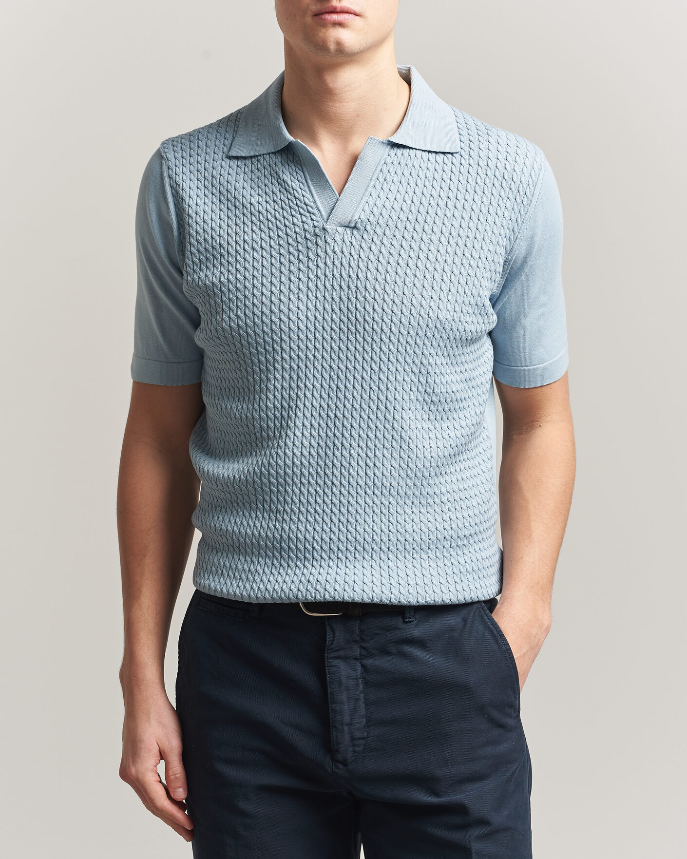 Herr | Pikéer | Oscar Jacobson | Alf Structured Cotton Polo Light Blue