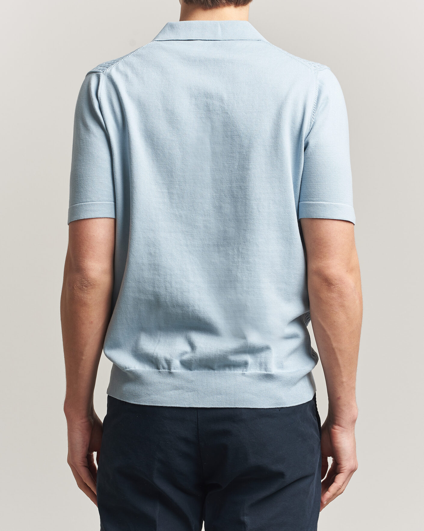 Herr | Pikéer | Oscar Jacobson | Alf Structured Cotton Polo Light Blue