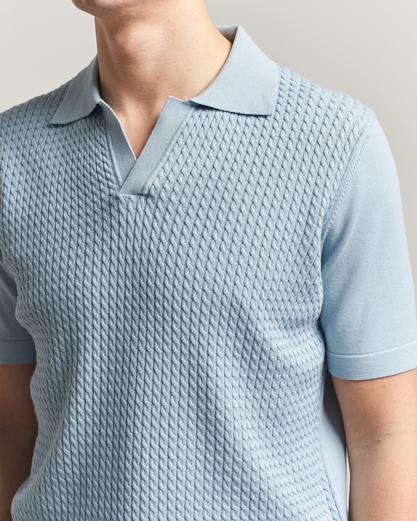 Herr | Pikéer | Oscar Jacobson | Alf Structured Cotton Polo Light Blue