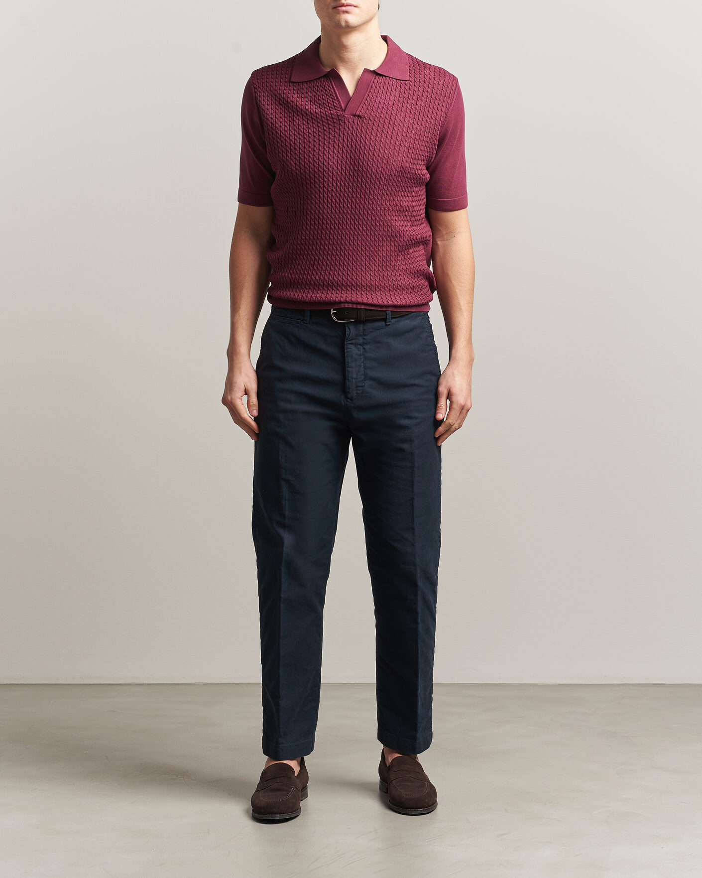 Herr | Pikéer | Oscar Jacobson | Alf Structured Cotton Polo Wine Red