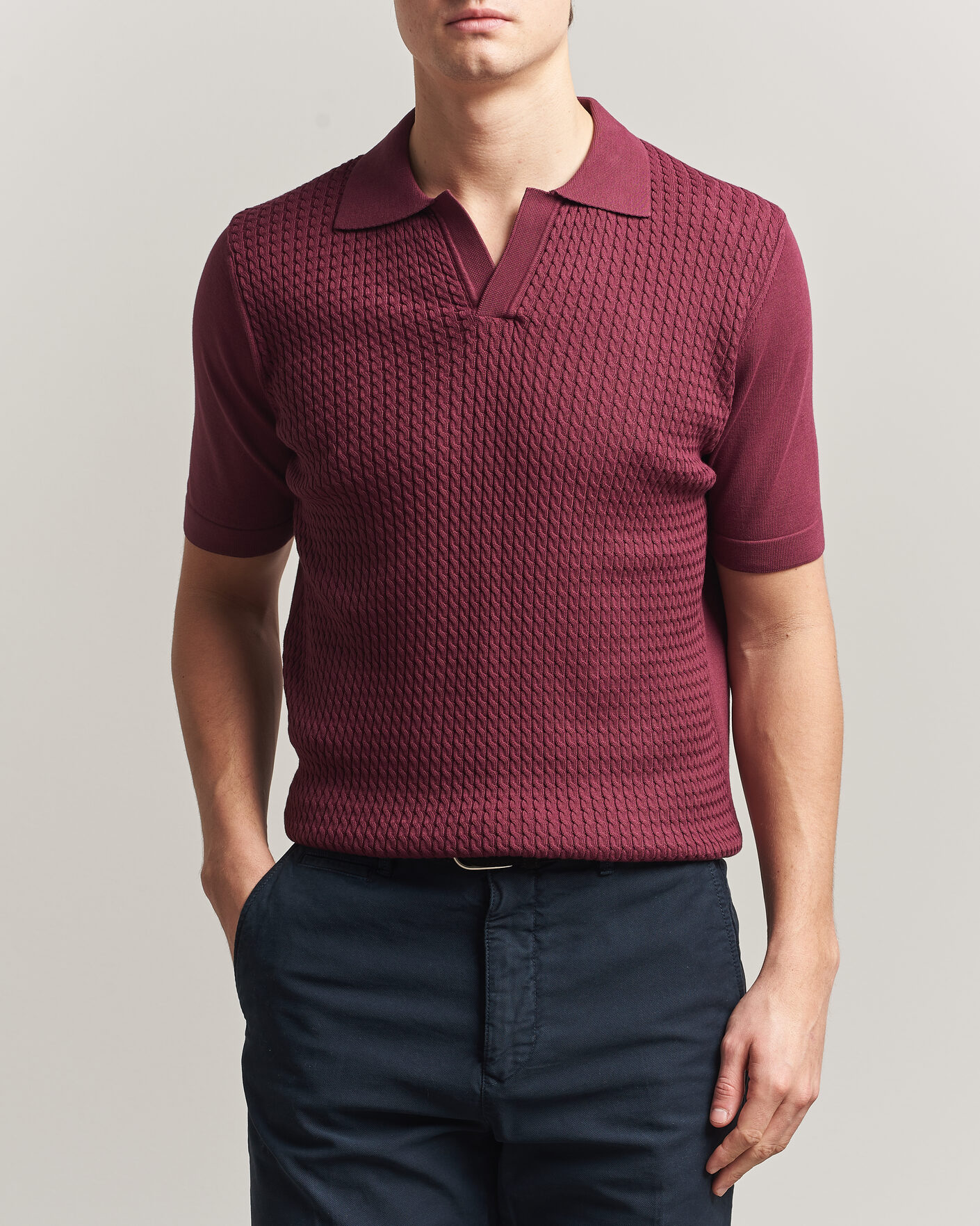 Herr | Pikéer | Oscar Jacobson | Alf Structured Cotton Polo Wine Red