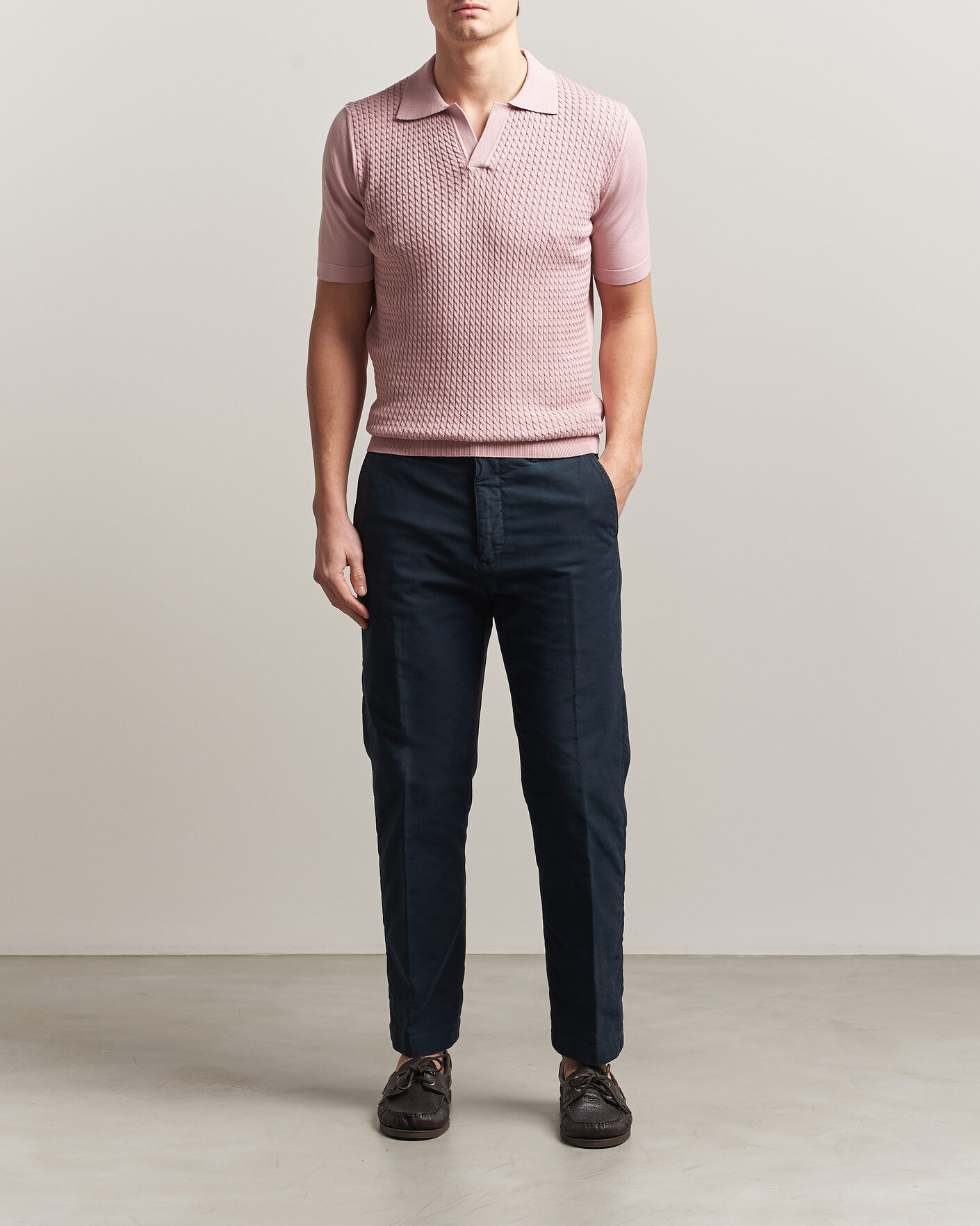 Herr | Pikéer | Oscar Jacobson | Alf Structured Cotton Polo Pink