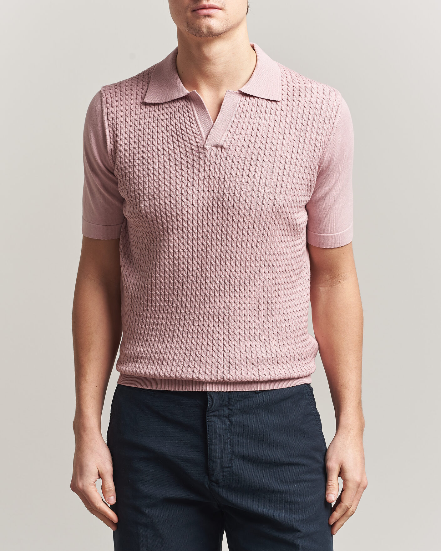 Herr | Pikéer | Oscar Jacobson | Alf Structured Cotton Polo Pink