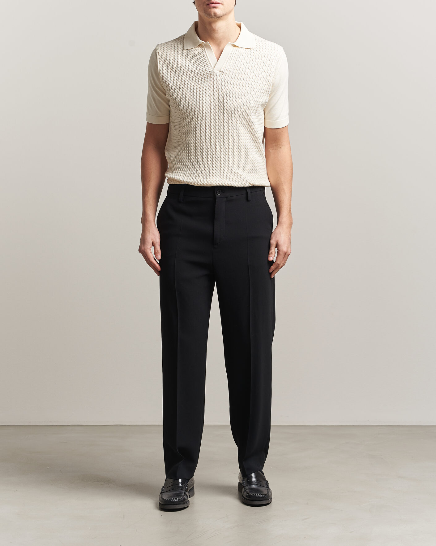 Herr | Pikéer | Oscar Jacobson | Alf Structured Cotton Polo Off White
