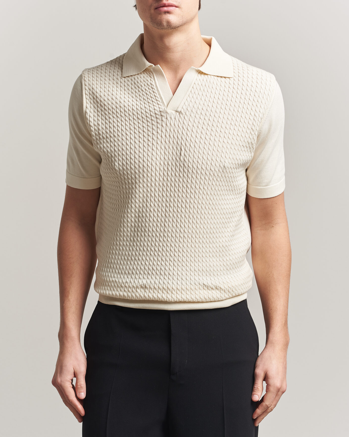 Herr | Pikéer | Oscar Jacobson | Alf Structured Cotton Polo Off White