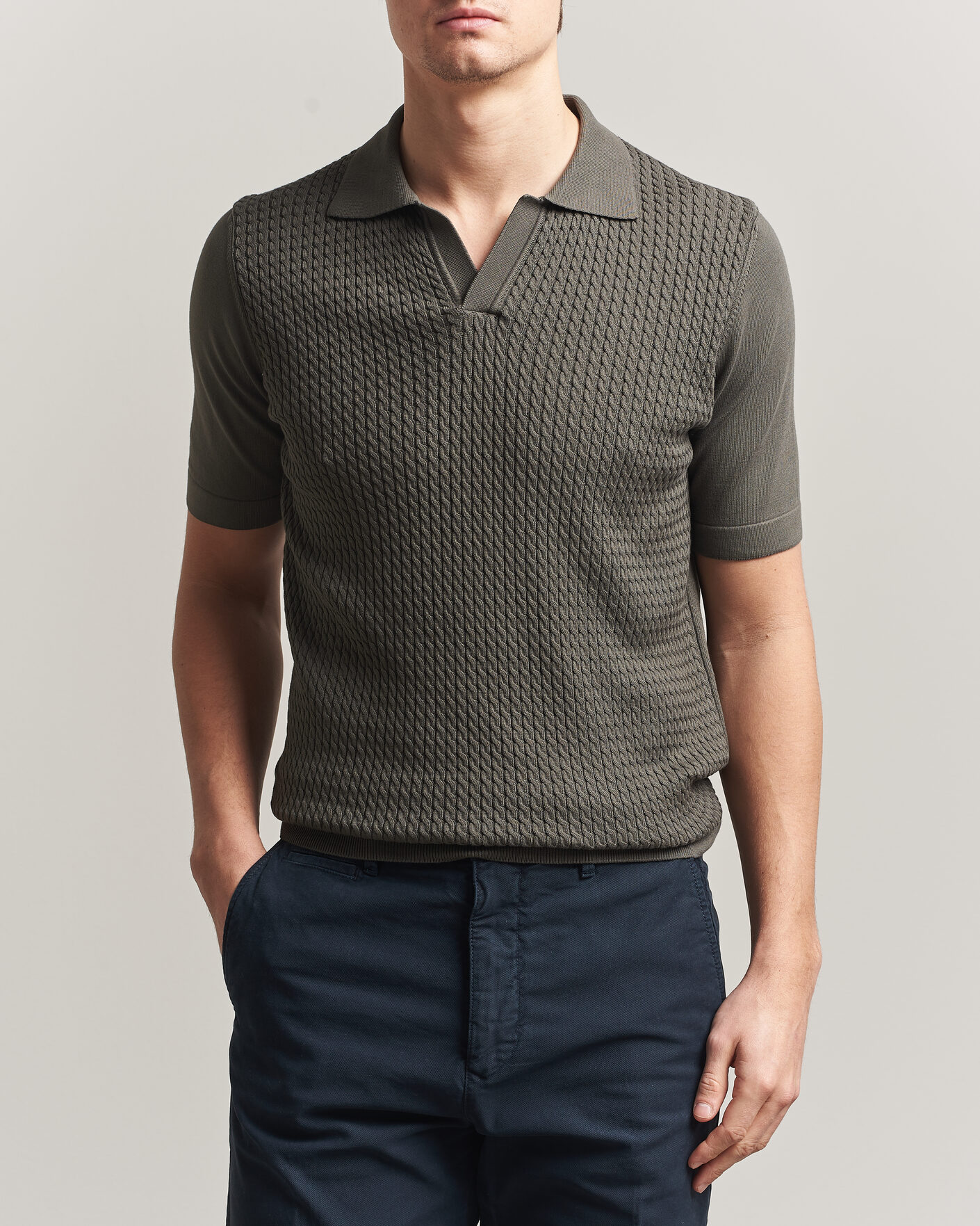 Herr | Pikéer | Oscar Jacobson | Alf Structured Cotton Polo Green