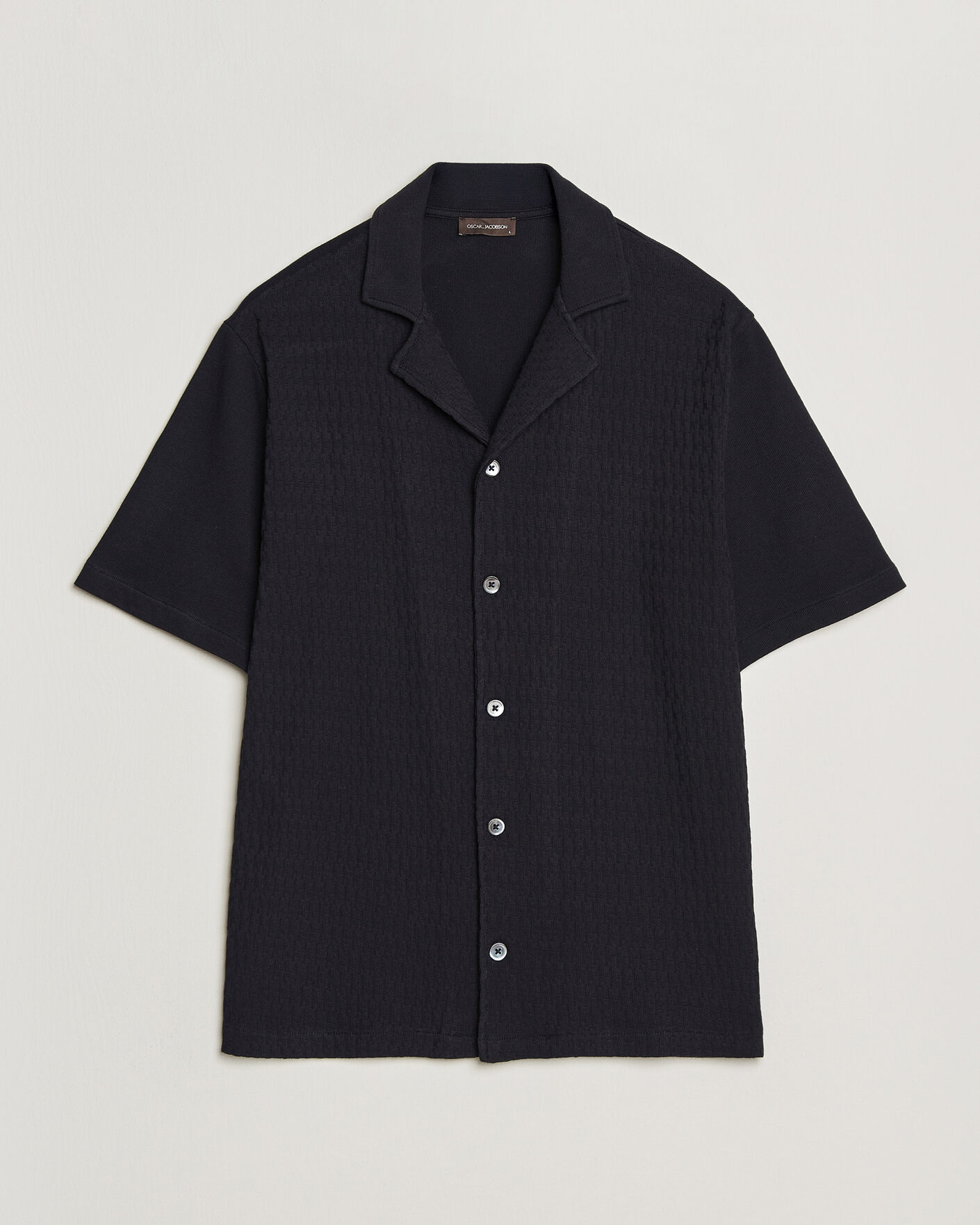Herr | Skjortor | Oscar Jacobson | Kirk Knitted Short Sleeve Shirt Navy